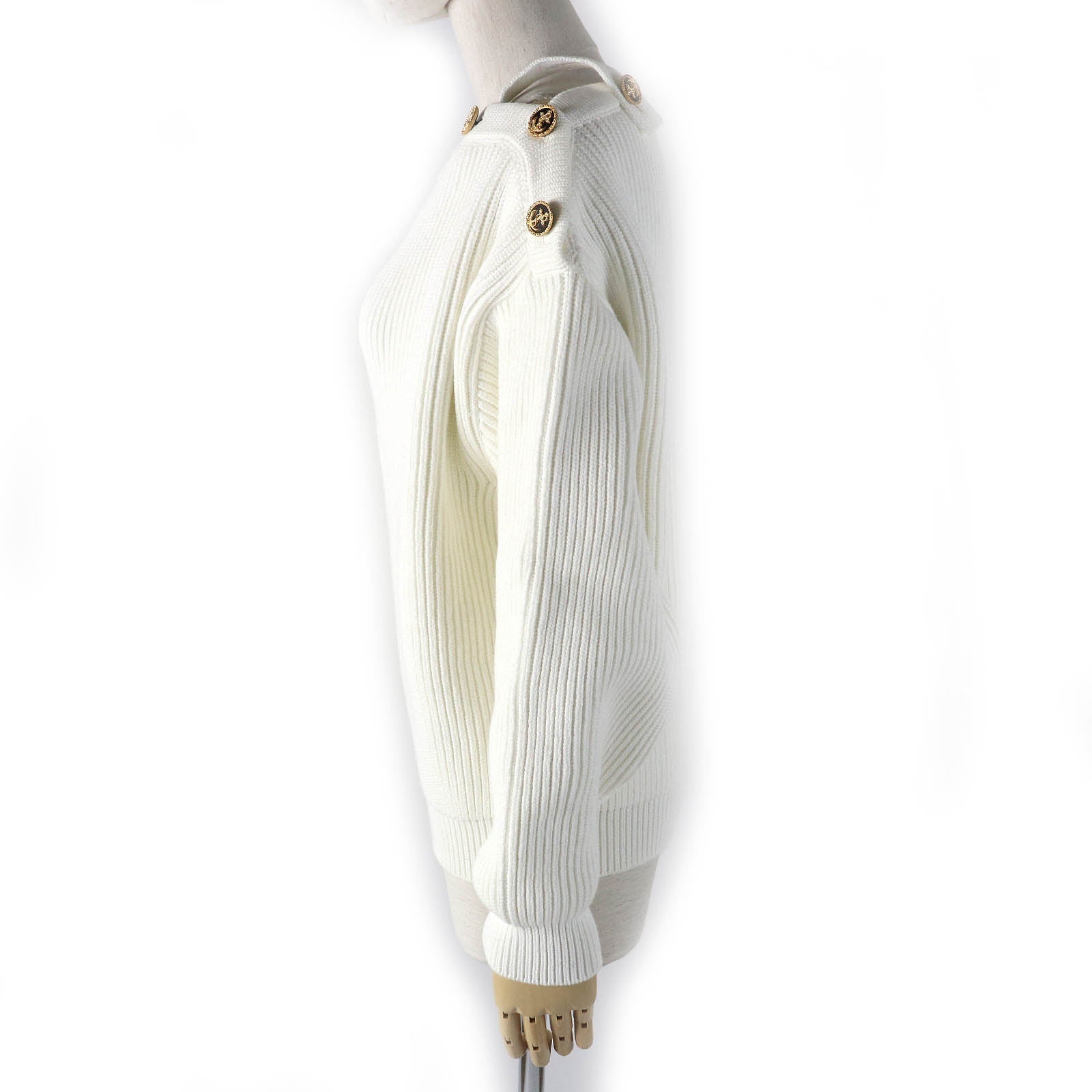 LOUIS VUITTON knit Main: 54% cotton, 43% polyester, 2% polyamide, 1% polyurethane white Nautical Shoulder Detail Knit Women M