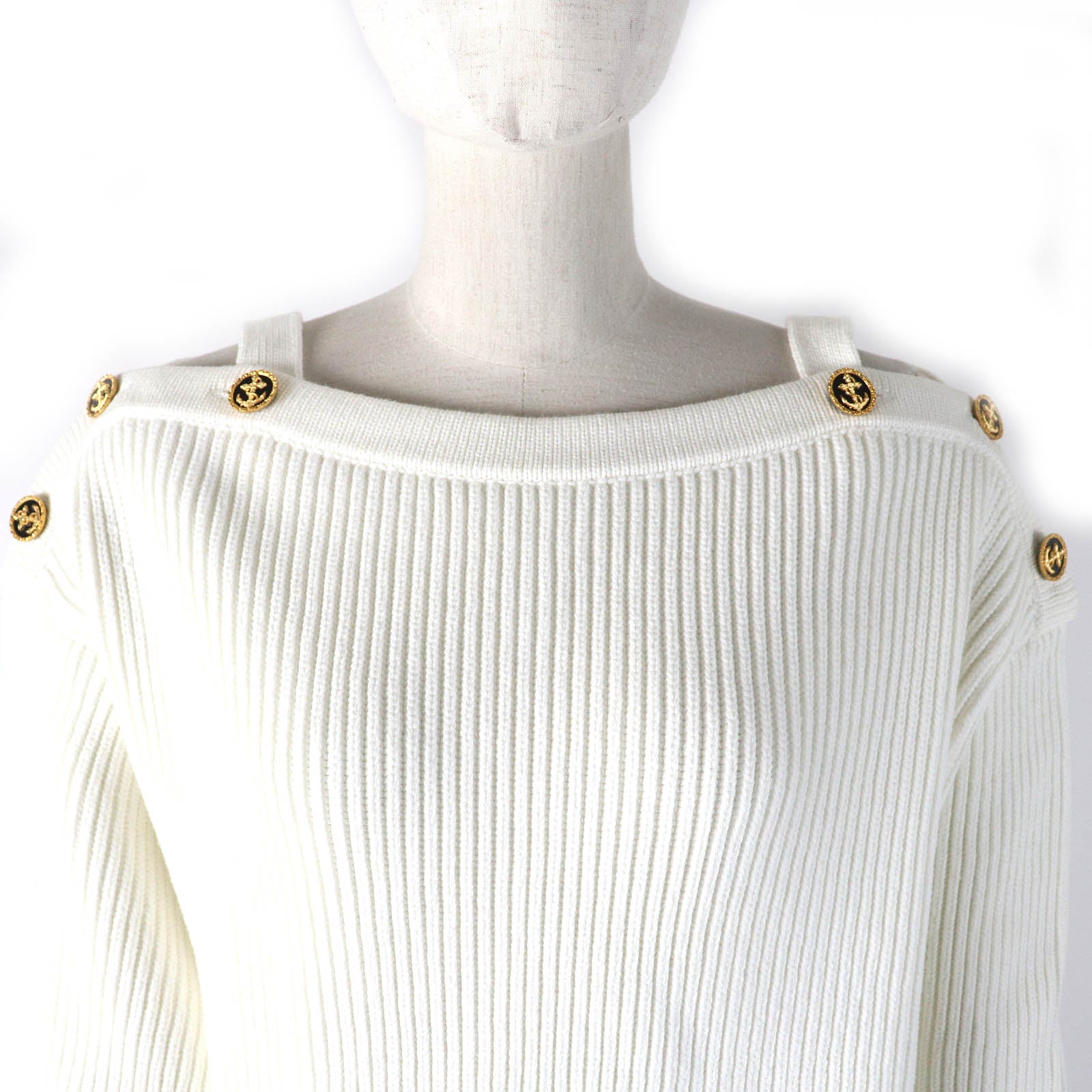 LOUIS VUITTON knit Main: 54% cotton, 43% polyester, 2% polyamide, 1% polyurethane white Nautical Shoulder Detail Knit Women M