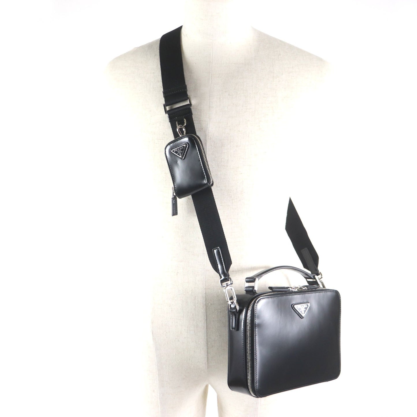 PRADA Shoulder Bag 2VH069 Brushed leather black Brick