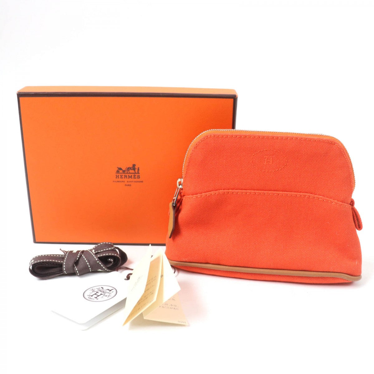 HERMES Pouch Main: Cotton, Lining: Polyurethane, Lining: Polyamide, Part: Calfskin Orange Boride pouch mini mini Women