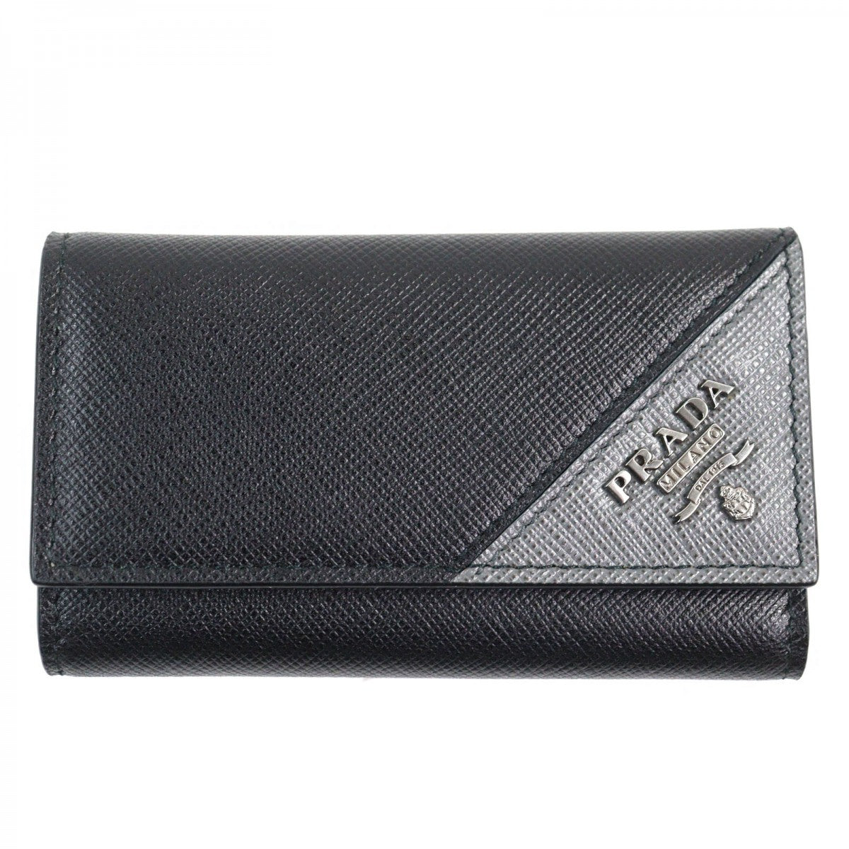 PRADA Key case Key holder 2PG222 Safiano leather Black Grey SAF.METAL6 series Key case Key holder
