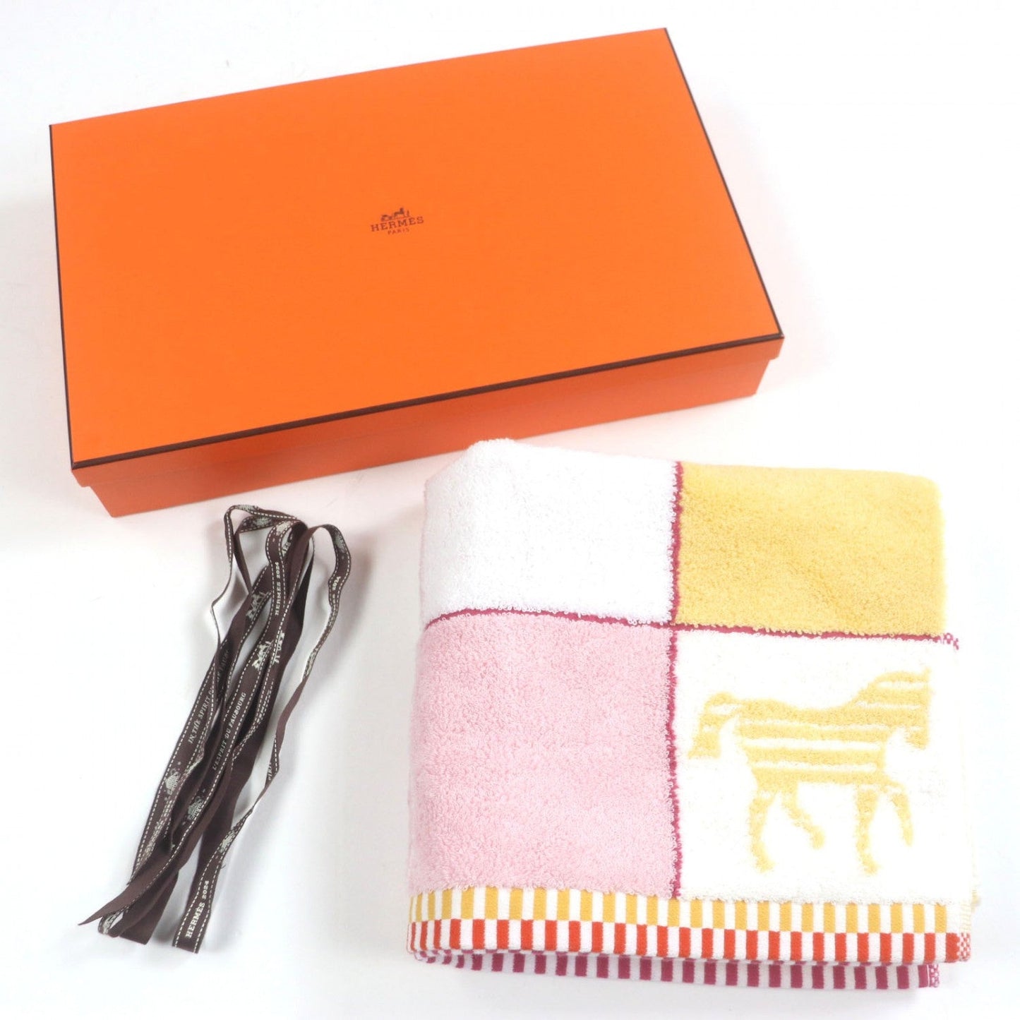 HERMES towel cotton White Pink Yellow Bag