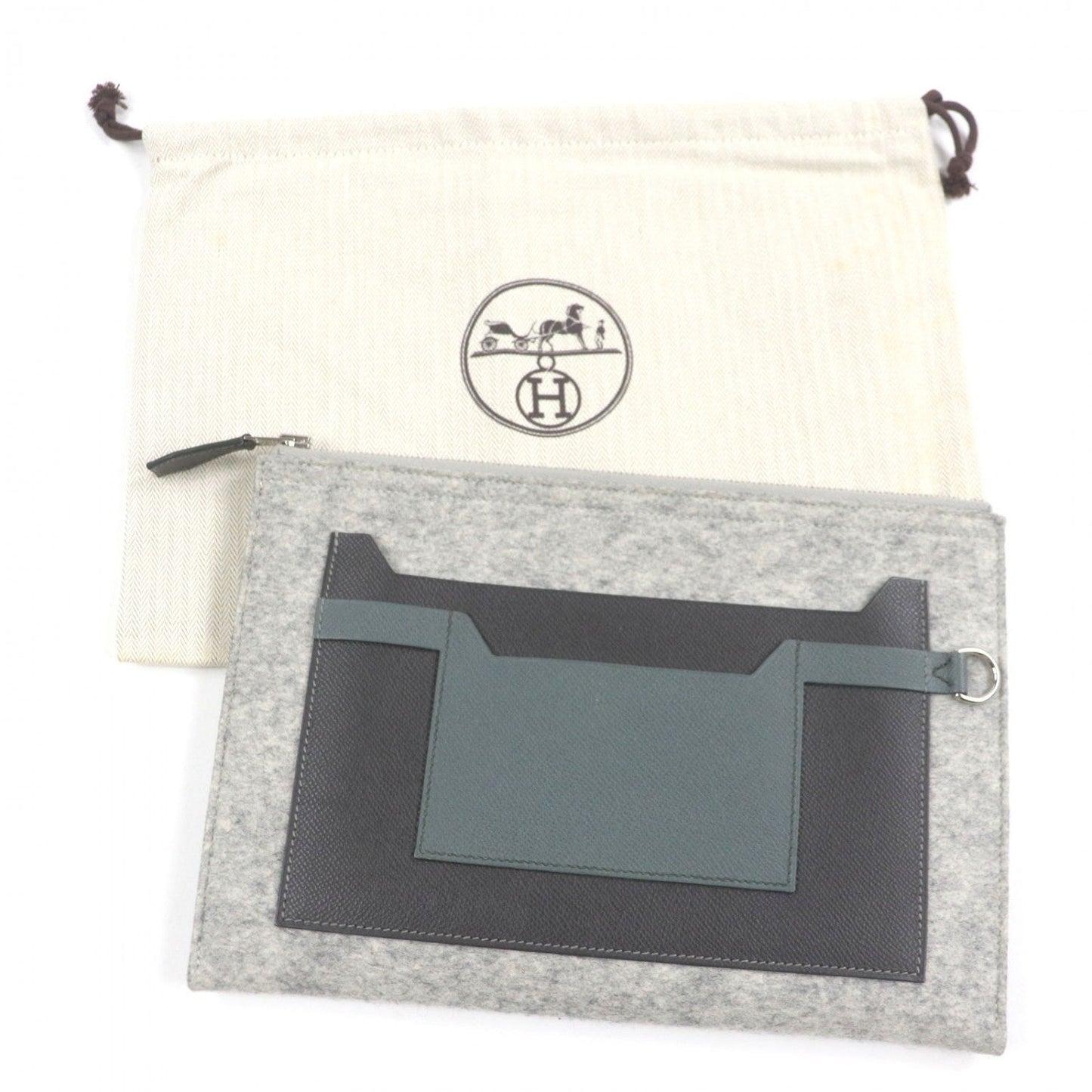 HERMES Clutch bag felt gray TOO DOO 29