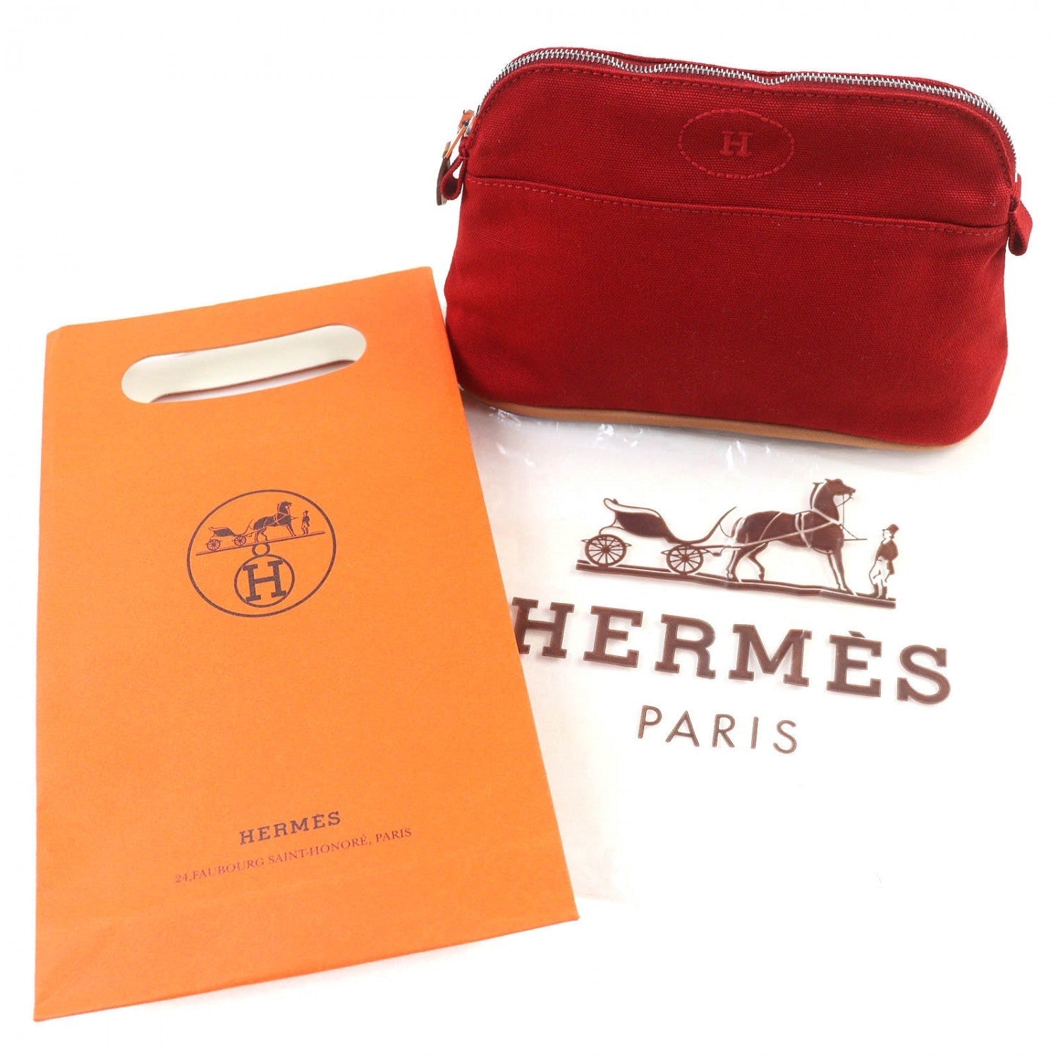 HERMES Cosmetics Pouch cotton Red Bored porch PM