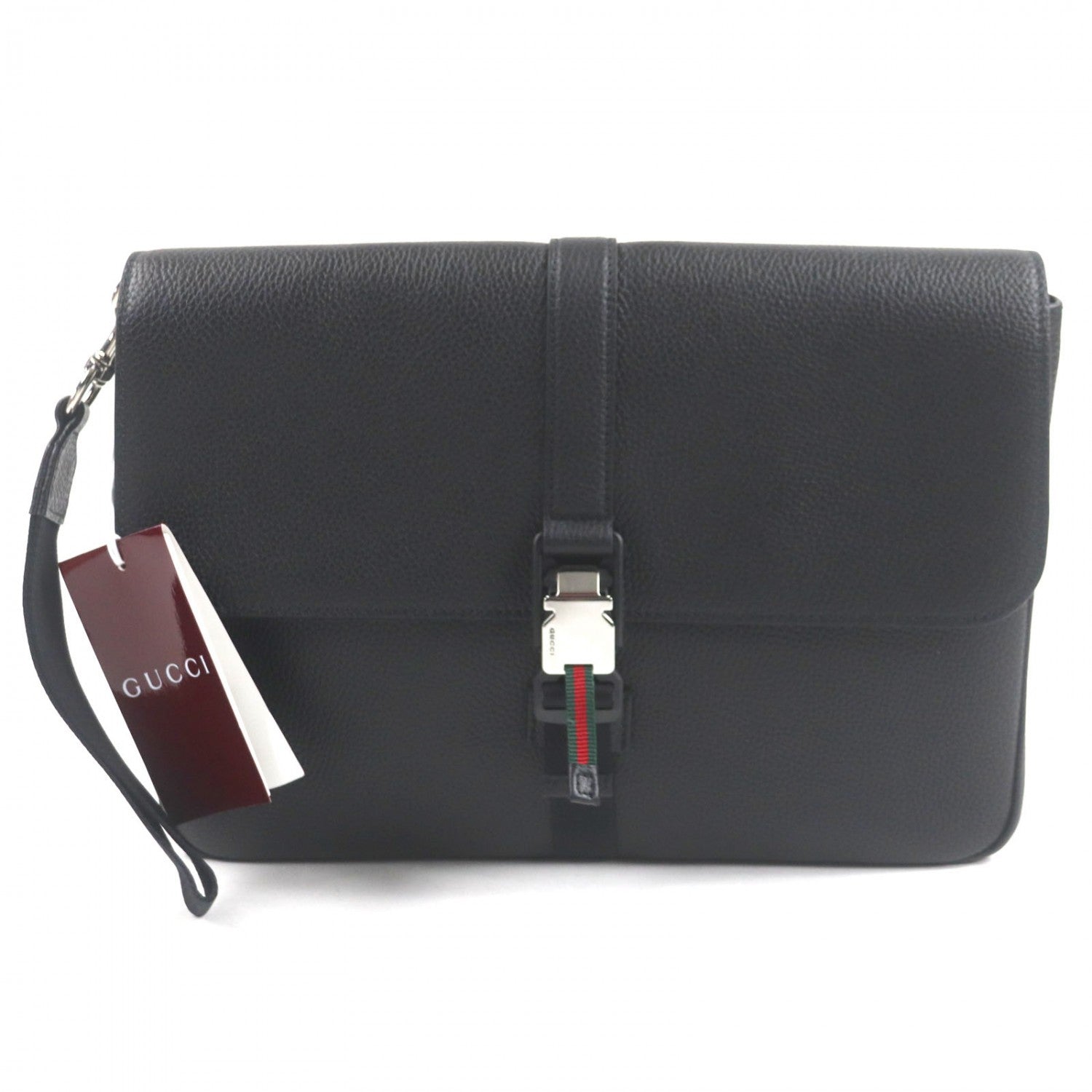 GUCCI Clutch bag 816755 leather black Web stripe