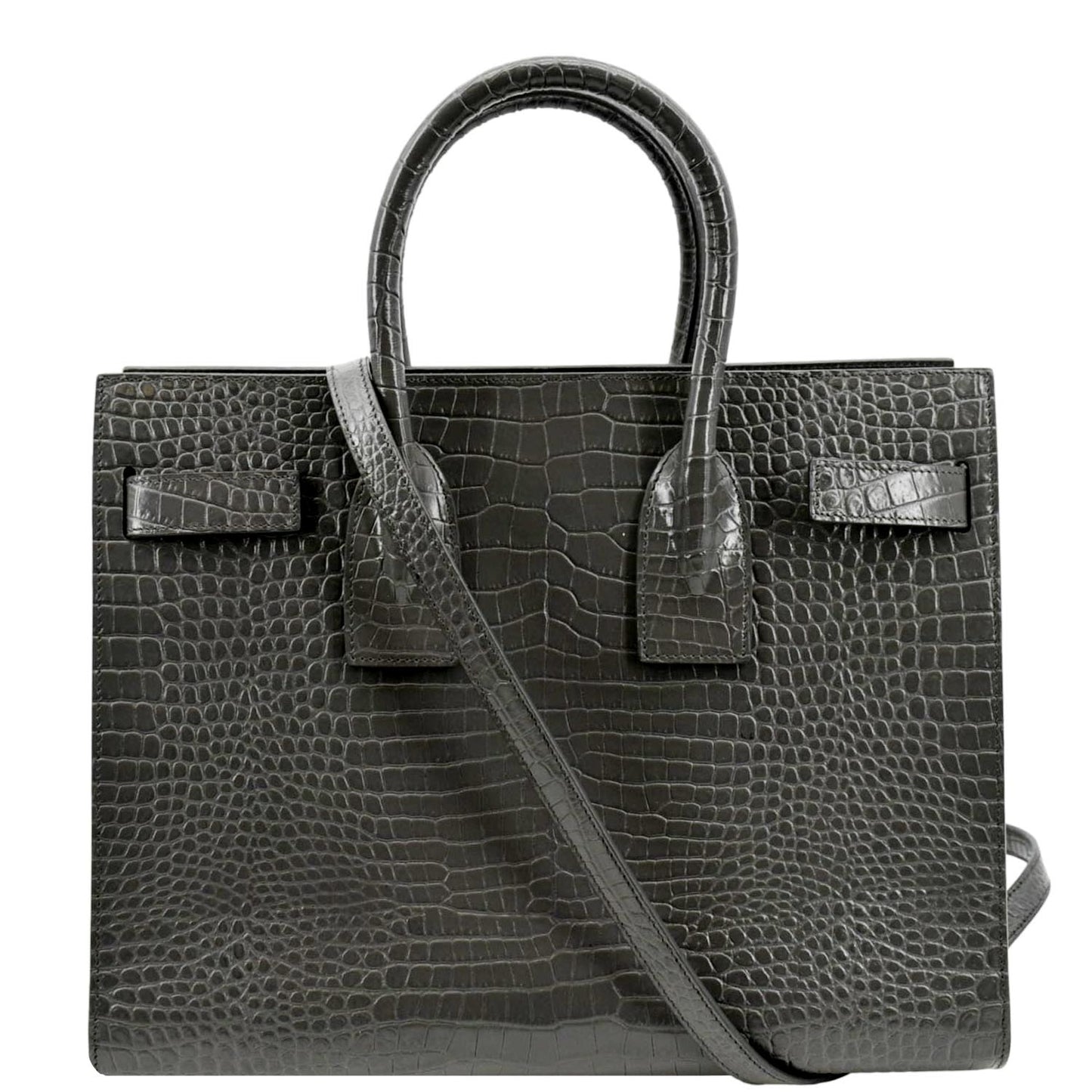 SAINT LAURENT Sac de Jour Crocodile-Embossed Satchel Bag Grey