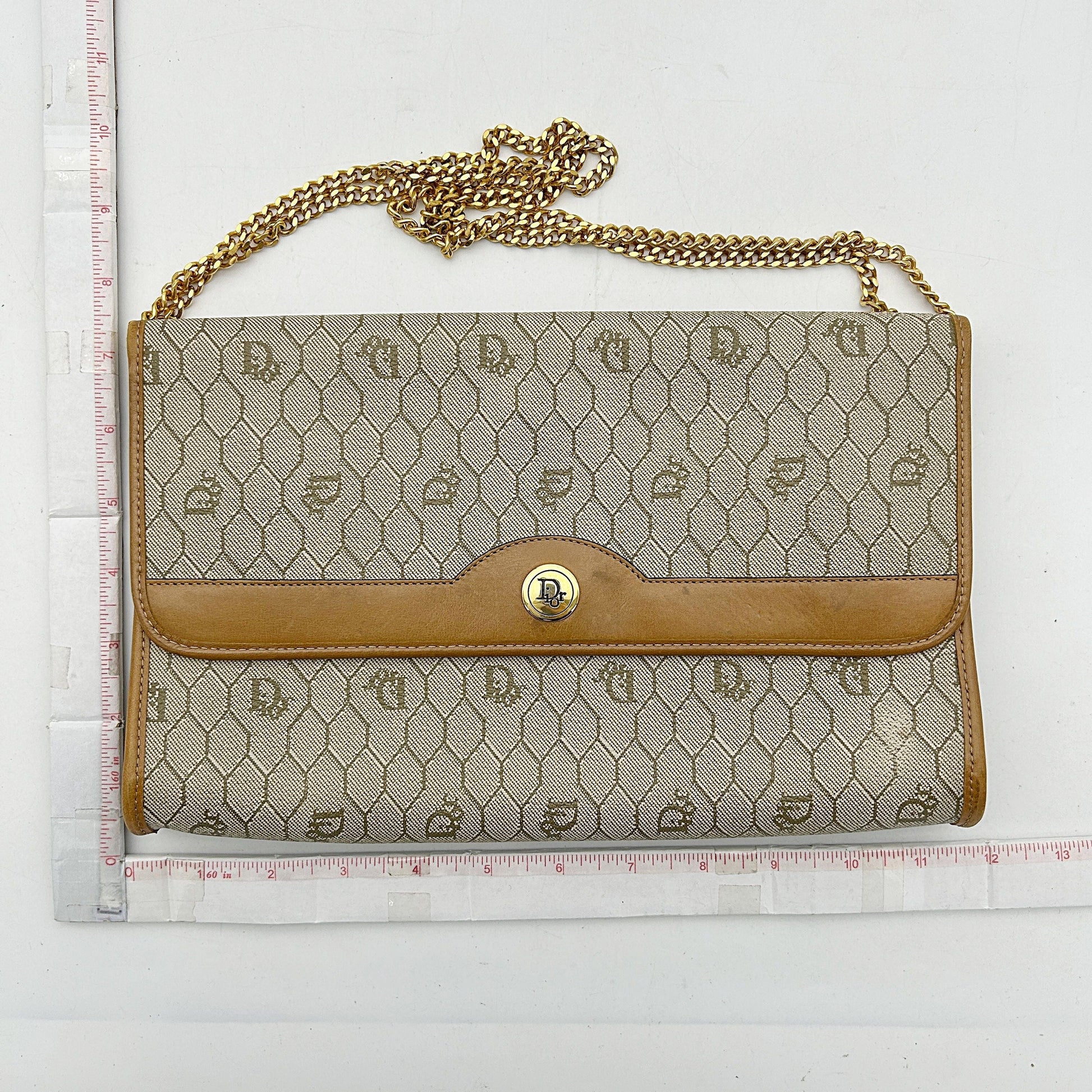 Christian Dior Bag Honeycomb Pattern Chain Shoulder Brown Beige di3319cc