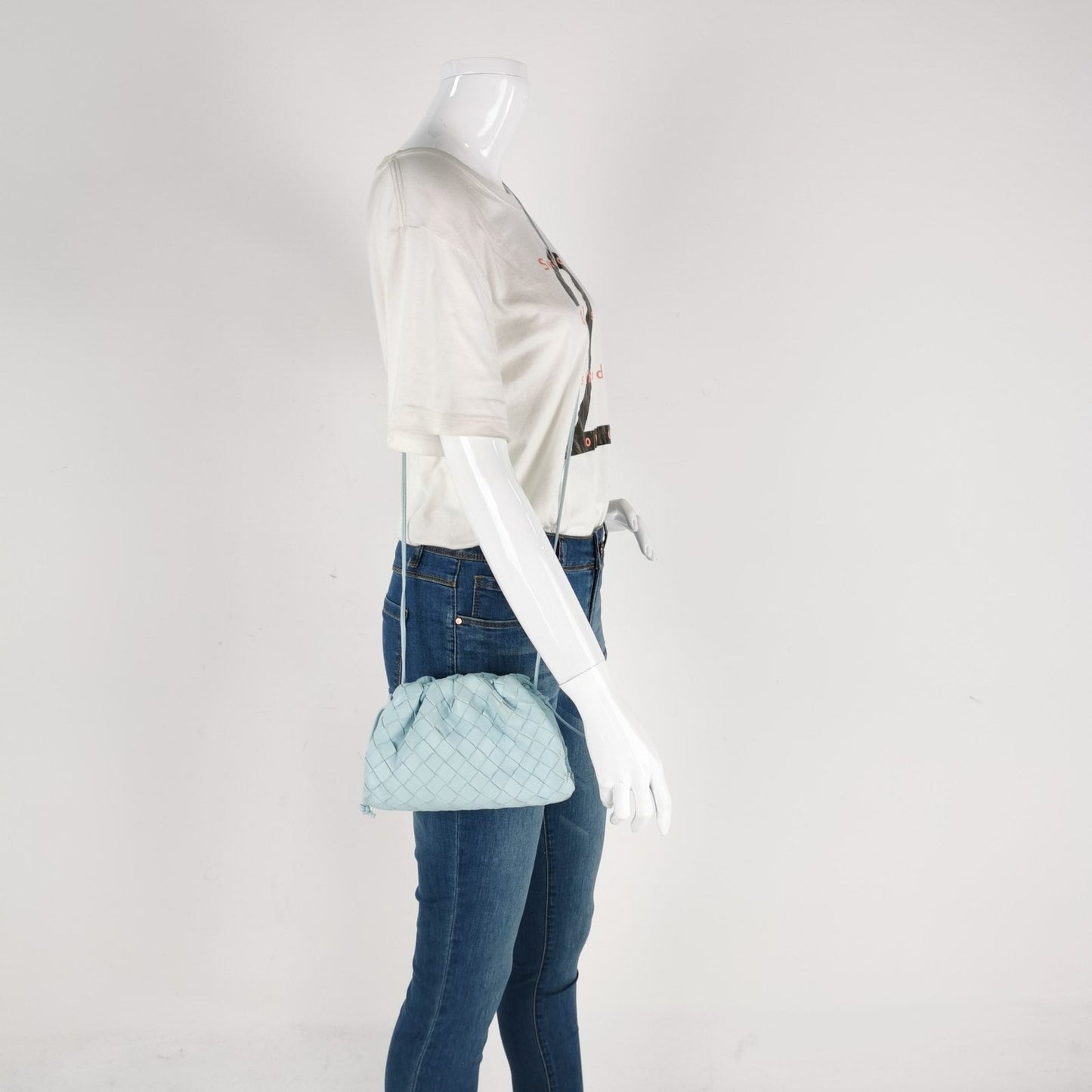 Bottega Veneta Pouch Mini Intrecciato Blue Lambskin Leather Crossbody Bag