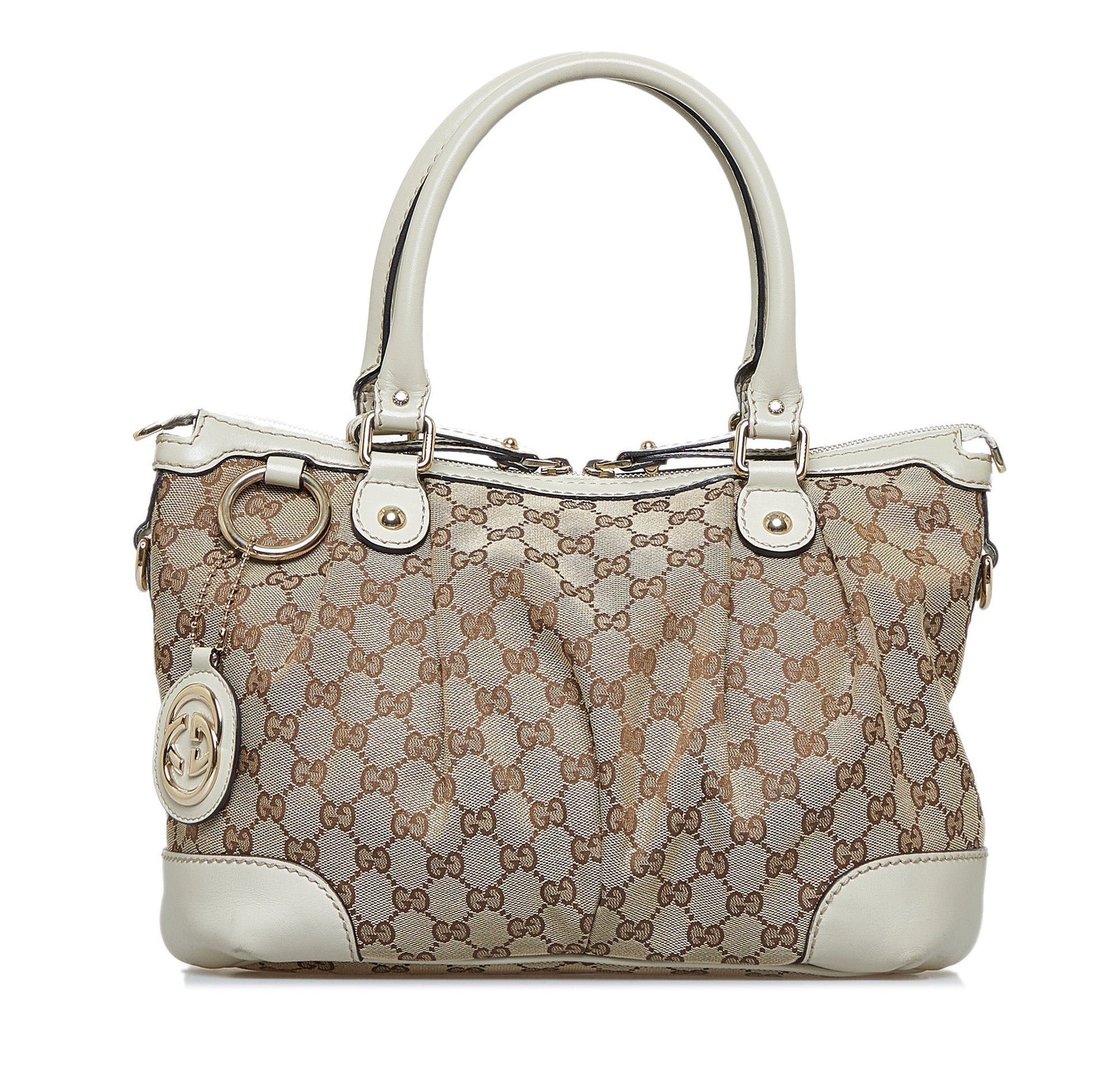 Gucci Sukey Brown Leather Canvas Tote Style 4