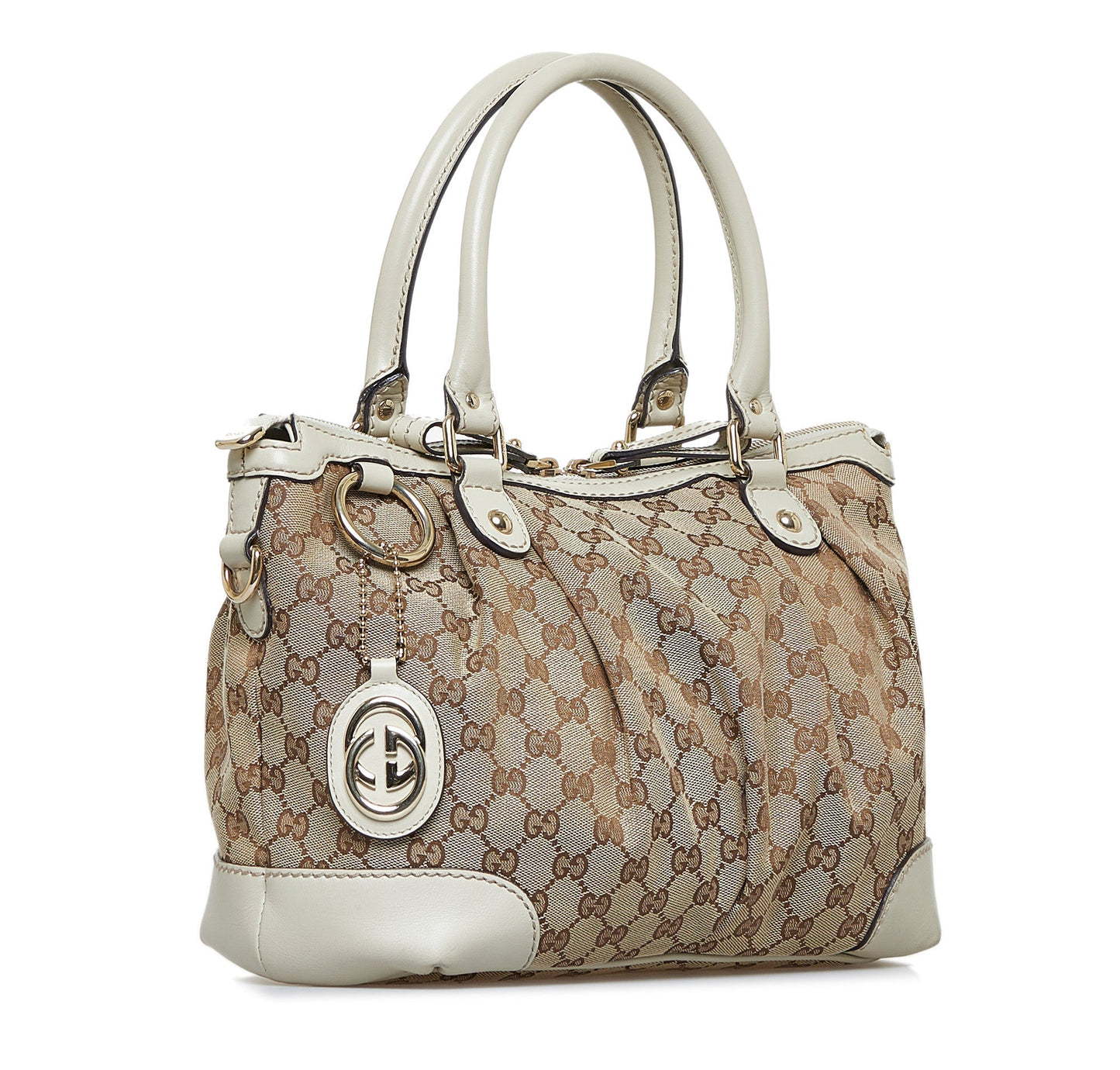 Gucci Sukey Brown Leather Canvas Tote Style 4