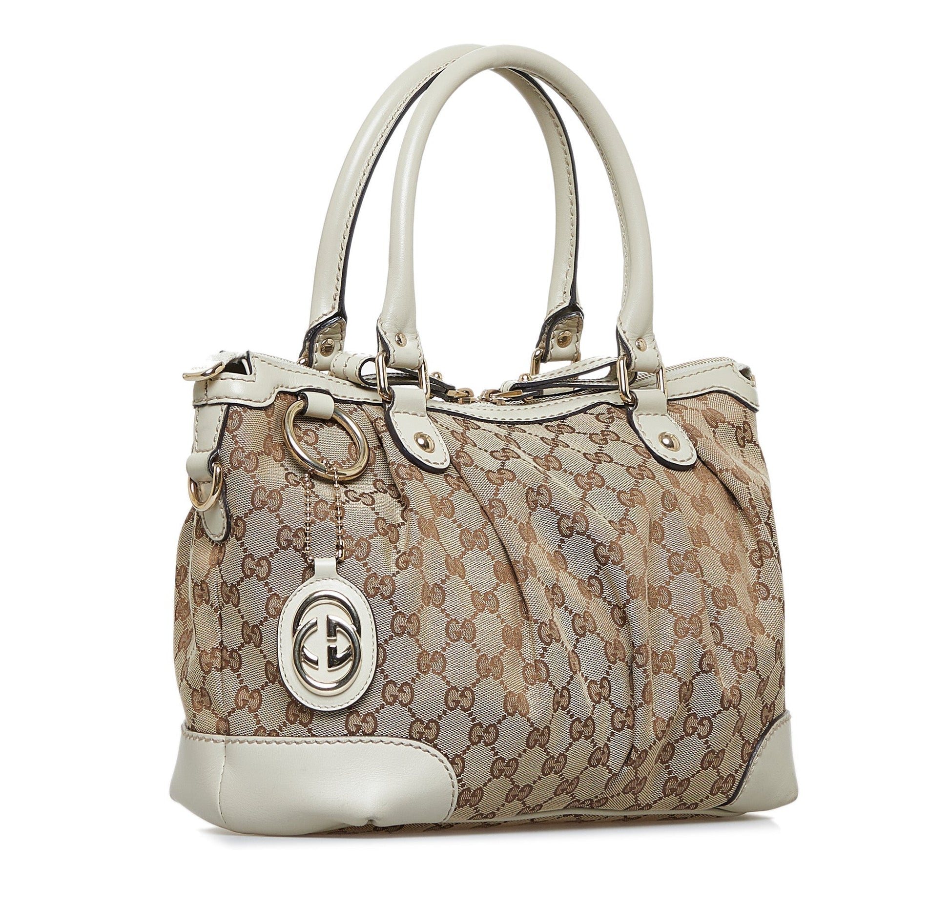 Gucci Sukey Brown Leather Canvas Tote Style 4