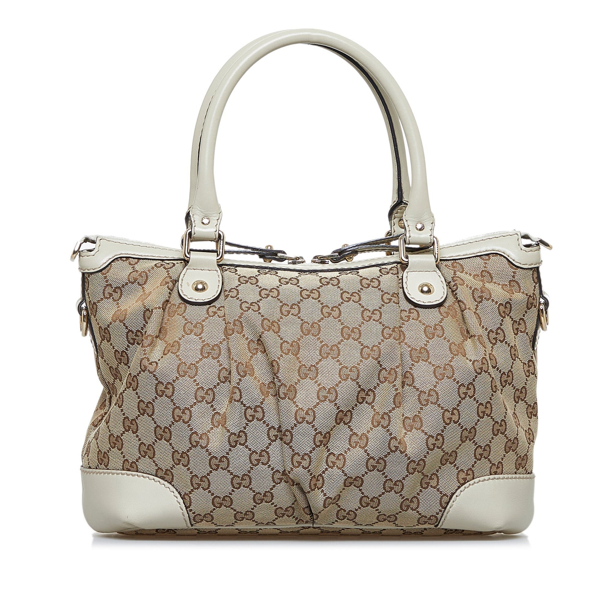 Gucci Sukey Brown Leather Canvas Tote Style 4