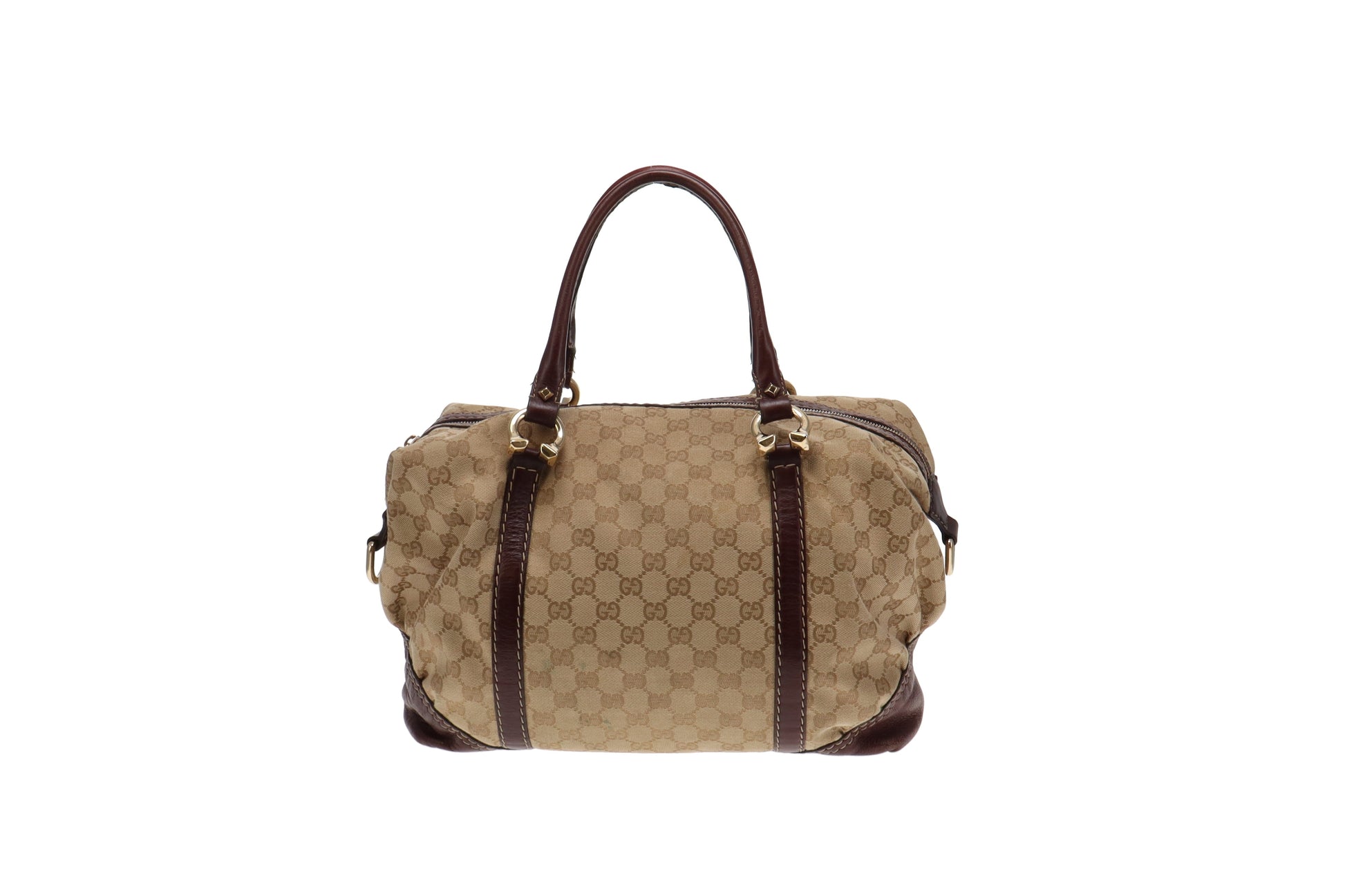 Gucci Horsebit Leather Canvas Boston Bag