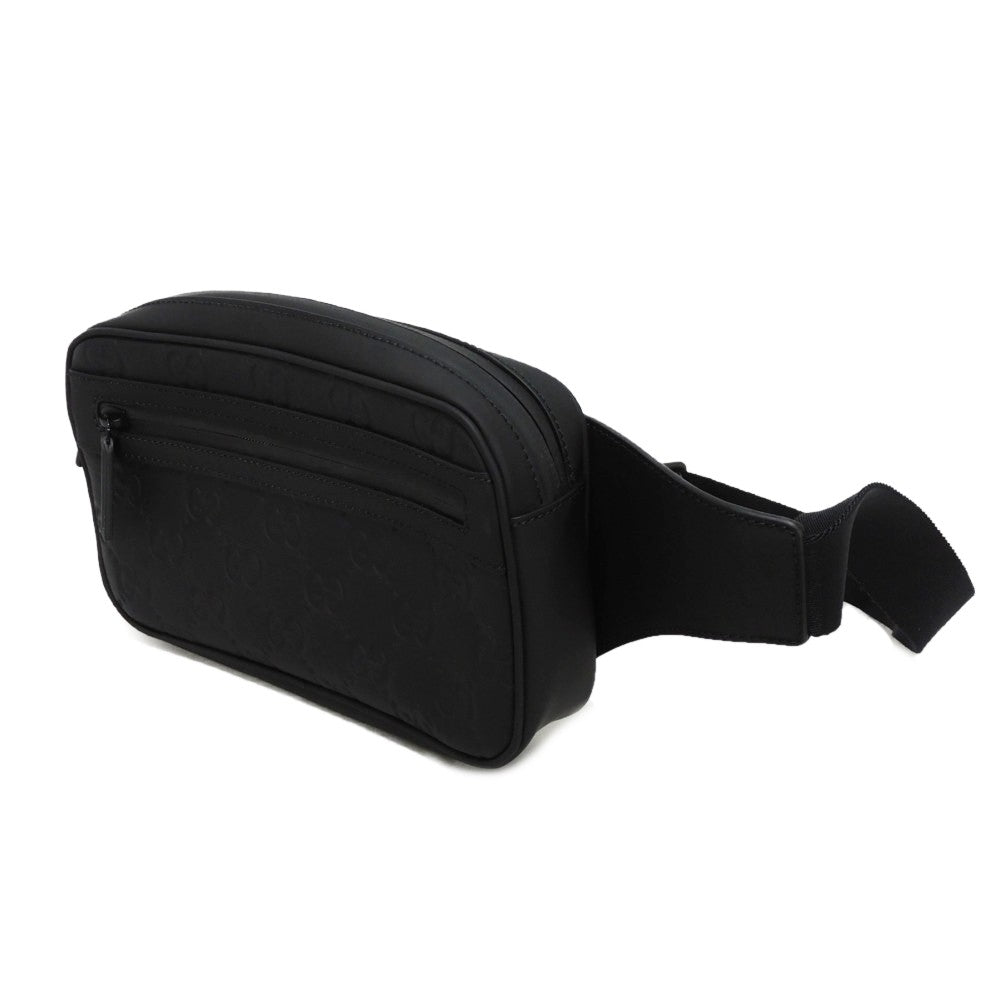 GUCCI Sling bag 771422 AAC4F 1000 Rubber effect leather x cotton linen black Current waist pouch, in good GG logo embossed GG rubber effect belt bag unisex(Unisex)