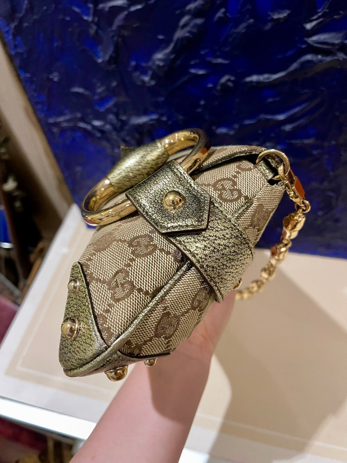 Gucci Horsebit 1955 Large Cloth Beige Monogram Gold Leather Shoulder bag