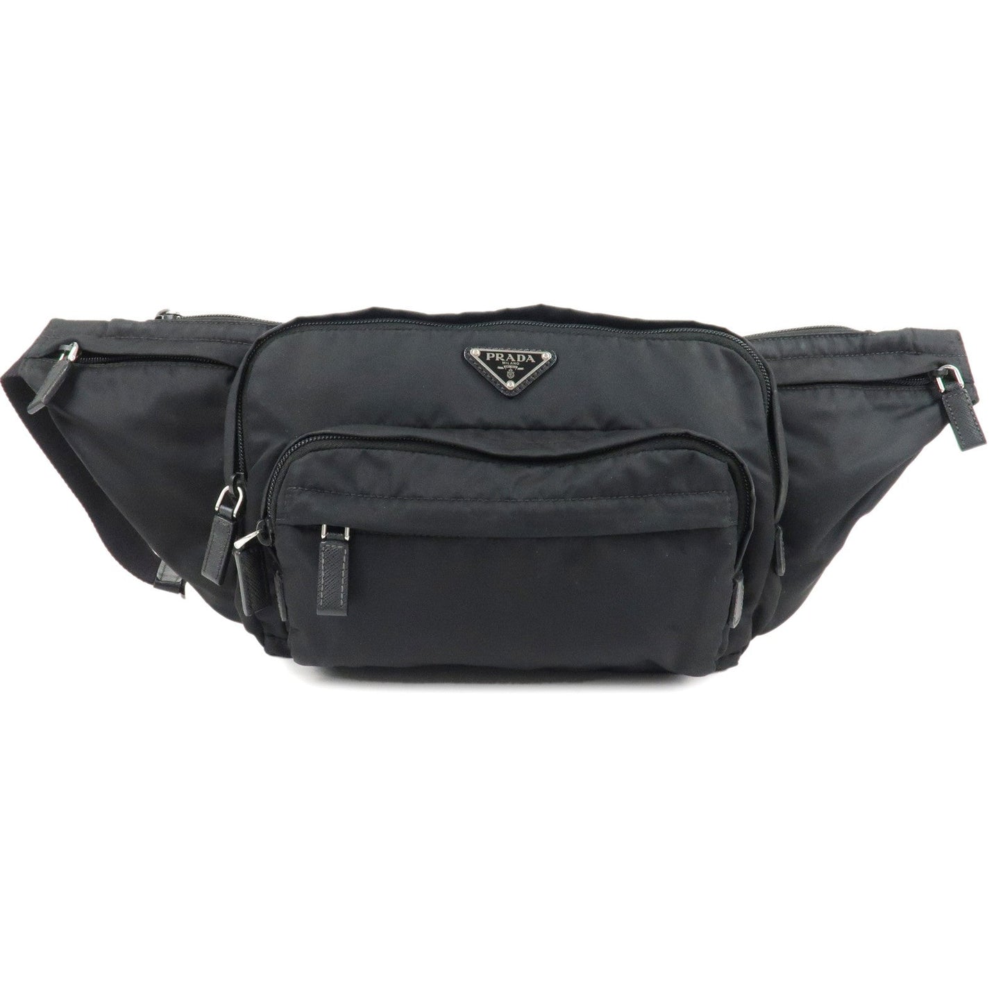 PRADA Logo Nylon Leather Waist Bag Crossbody Bag Black
