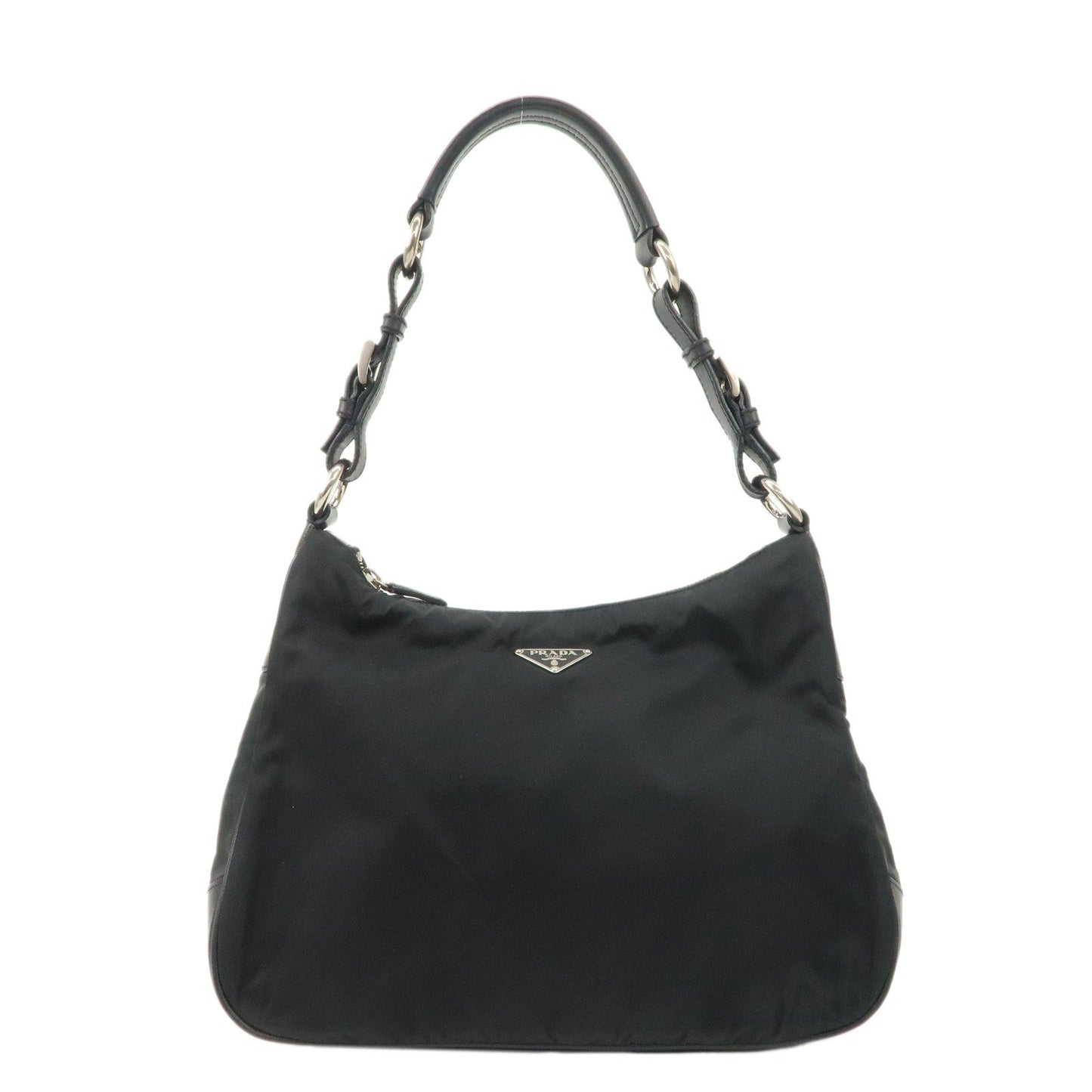 PRADA Nylon Leather Shoulder Bag Black BR2585