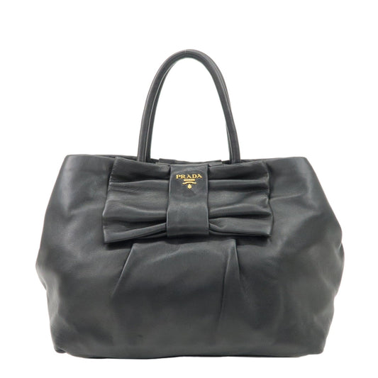 PRADA Leather Ribbon Tote Bag Hand Bag NERO Black BN1601