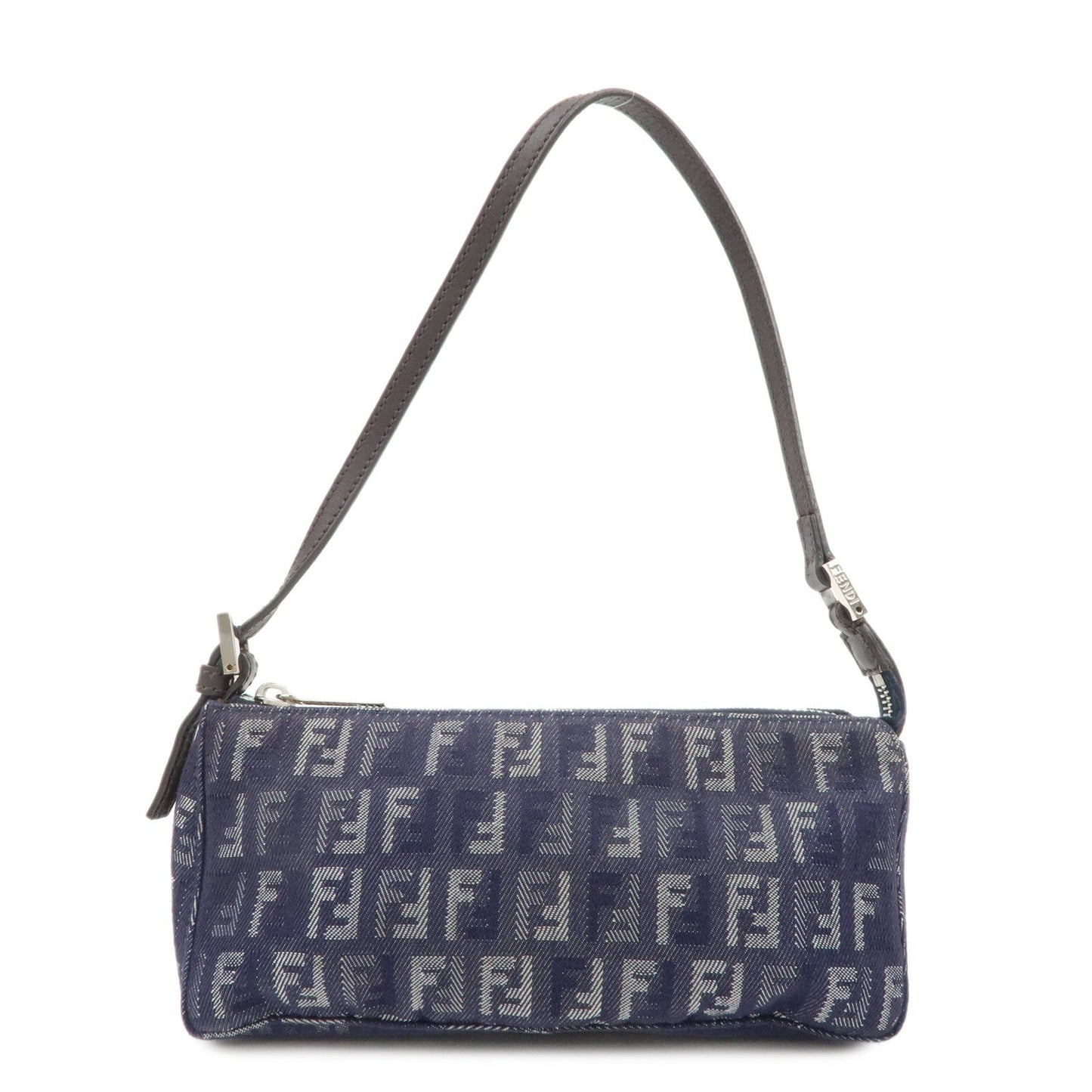 FENDI Zucchino Canvas Leather Shoulder Bag Pouch Navy 8BR249