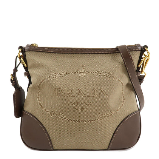 PRADA Jacquard Leather Shoulder Bag Purse Beige Brown BT867A