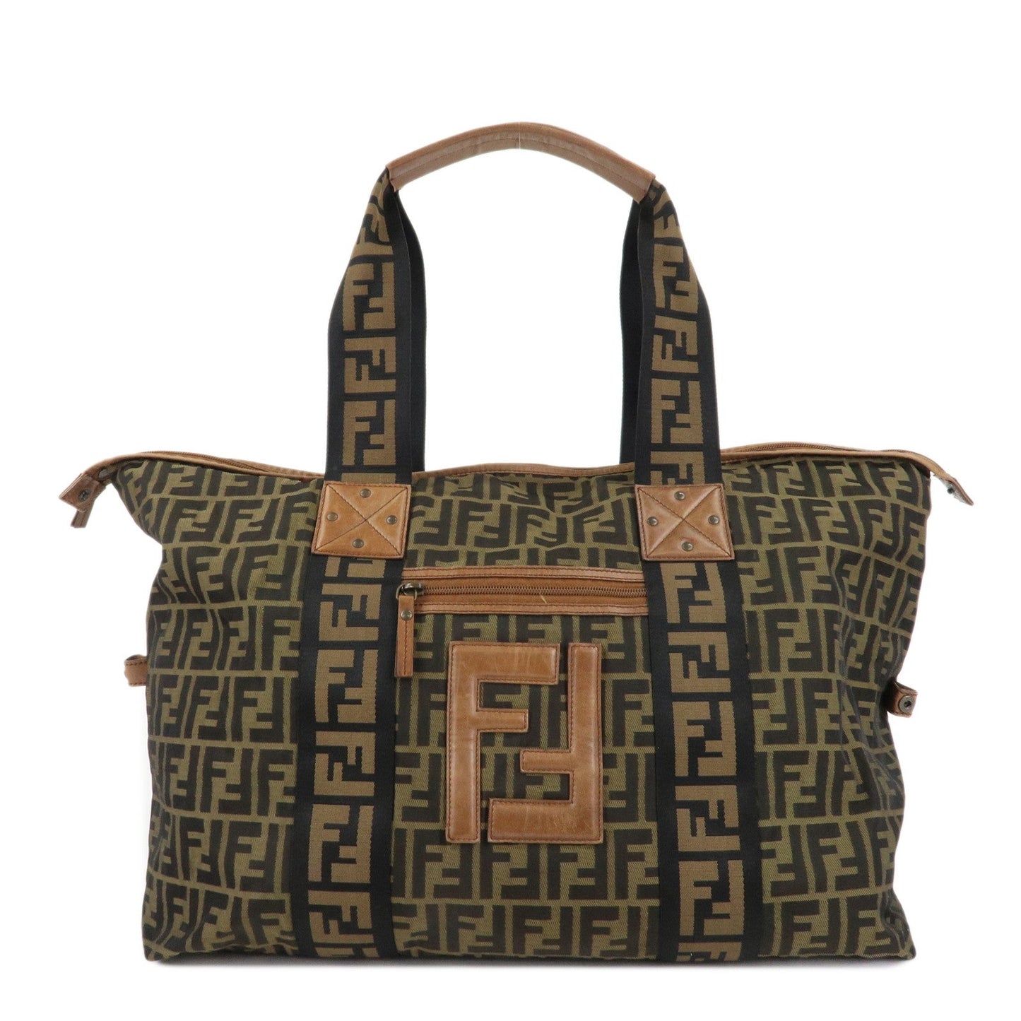 FENDI Zucca Nylon Leather Boston Bag Brown Black 7VS071