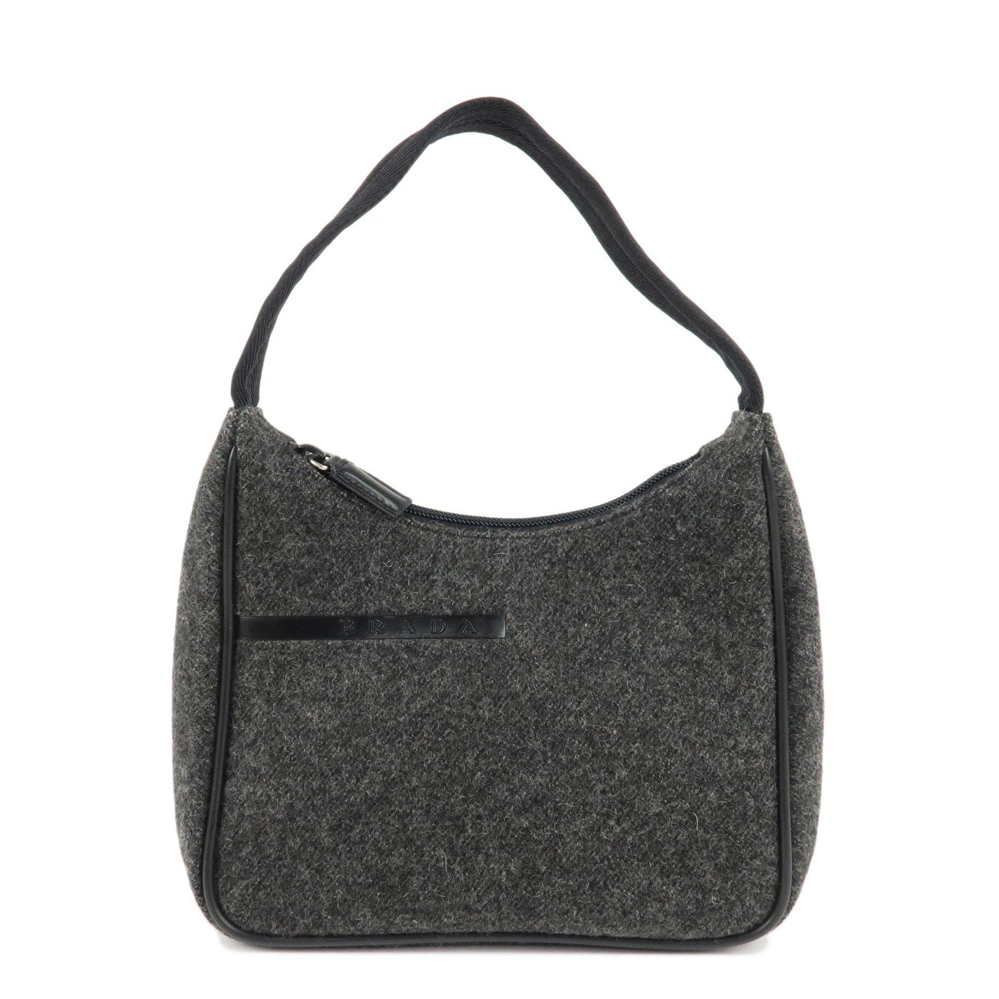 PRADA Felt Leather Shoulder Bag Hand Bag Gray Black
