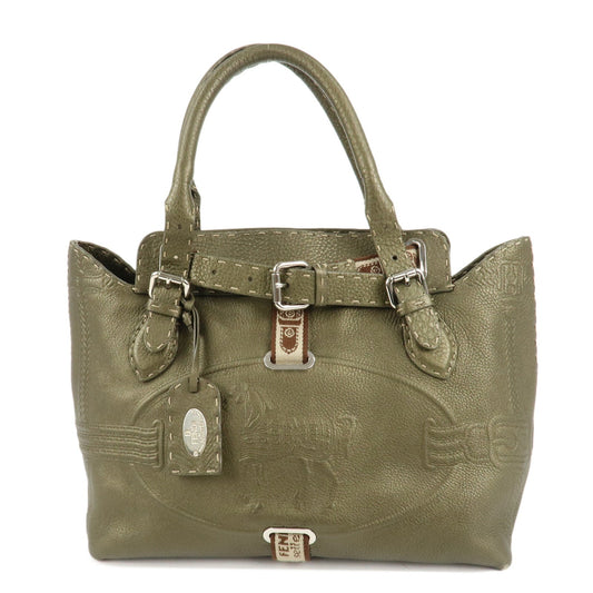 FENDI Selleria Leather Tote Bag Shoulder Bag Khaki 8BN155