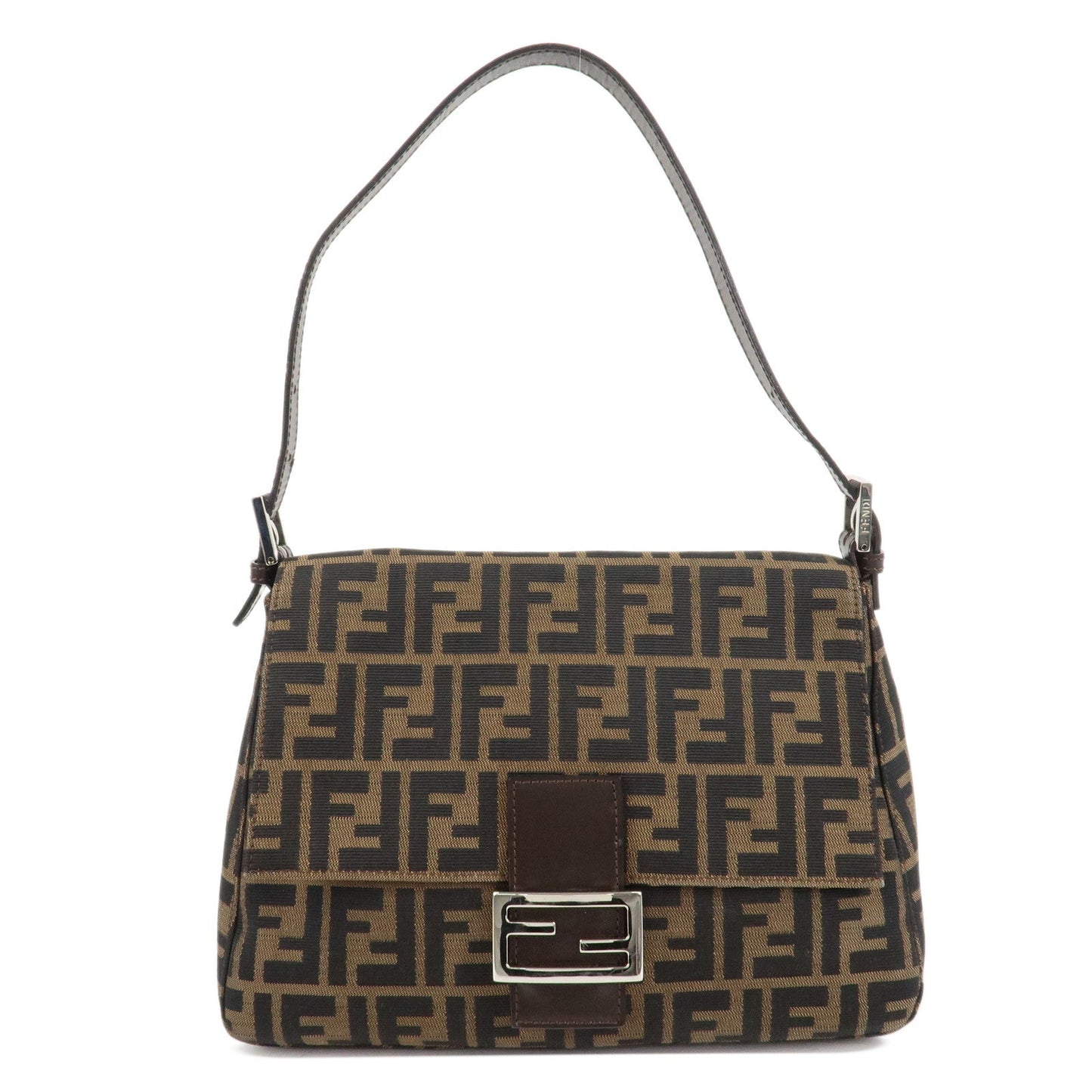 FENDI Mamma Baguette Zucca Canvas Leather Shoulder Bag 26325