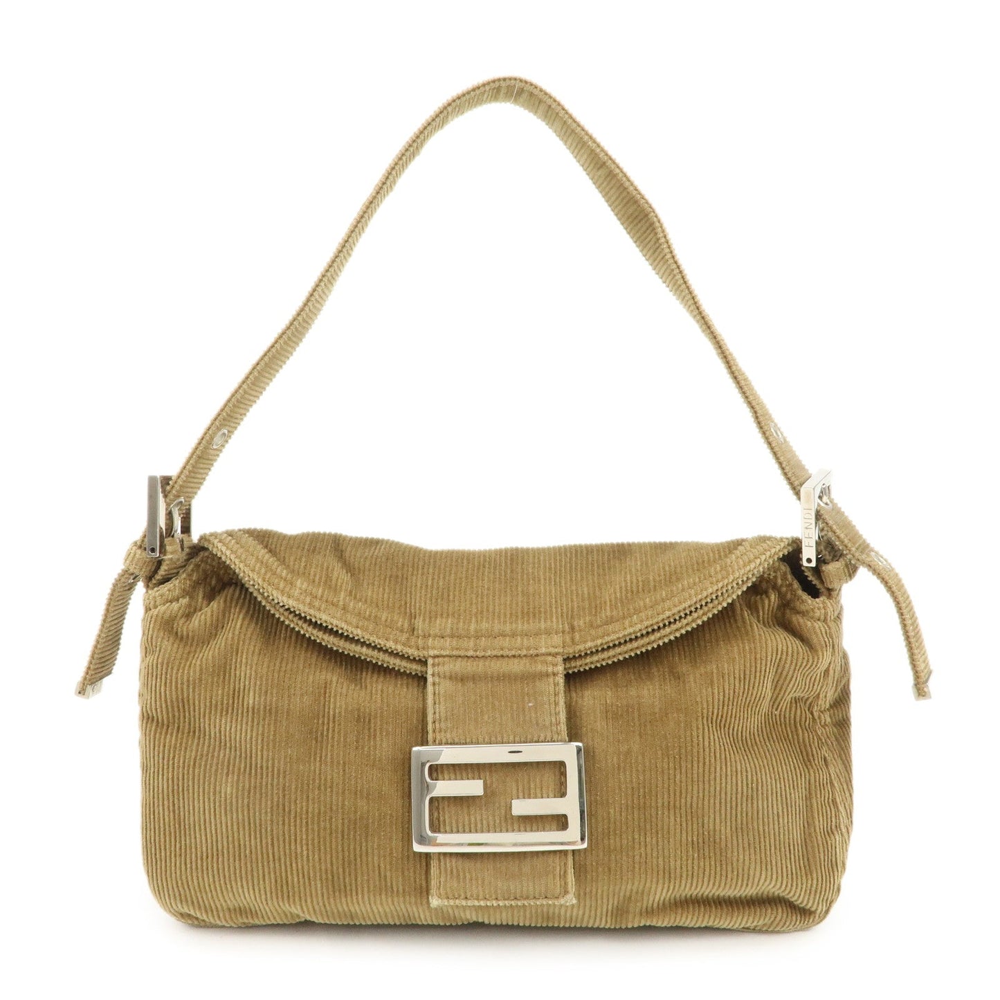 FENDI Mamma Baguette Corduroy Shoulder Bag Khaki 26725