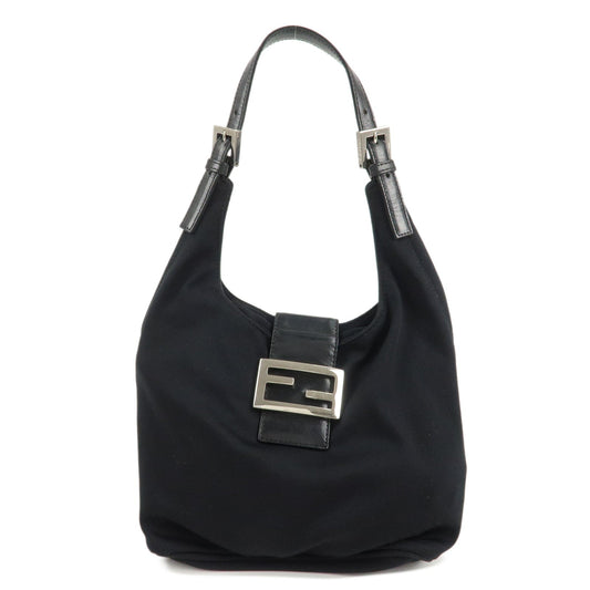 FENDI Cotton Leather Shoulder Bag Black 26686
