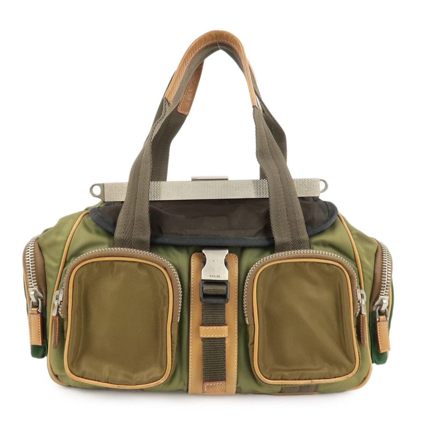 PRADA Nylon Leather Shoulder Bag Khaki Brown Green