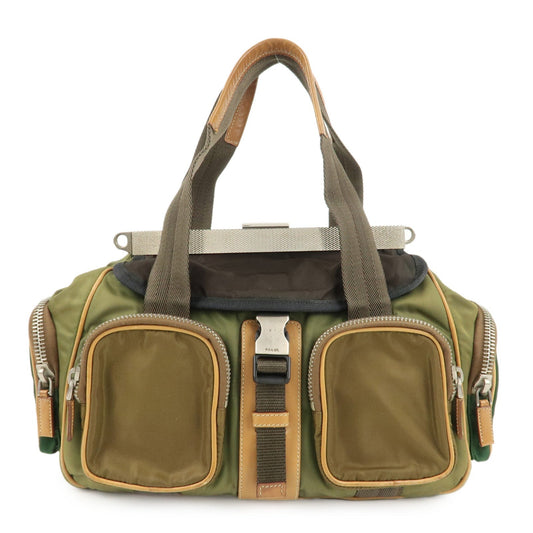 PRADA Nylon Leather Shoulder Bag Khaki Brown Green