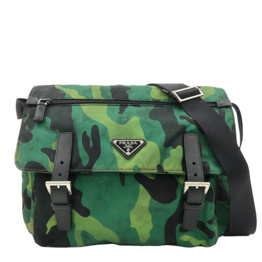 PRADA Logo Nylon Leather Camouflage Shoulder Bag Green Black