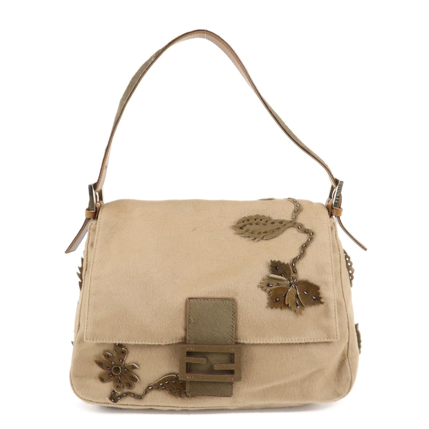 FENDI Mamma Baguette Wool Unborn Calf Shoulder Bag 26325