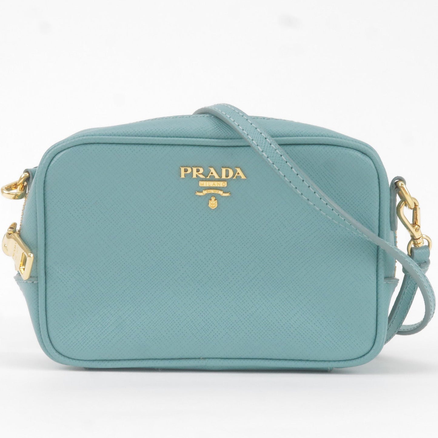 PRADA Vitello Daino Leather Shoulder Bag Purse Light Blue