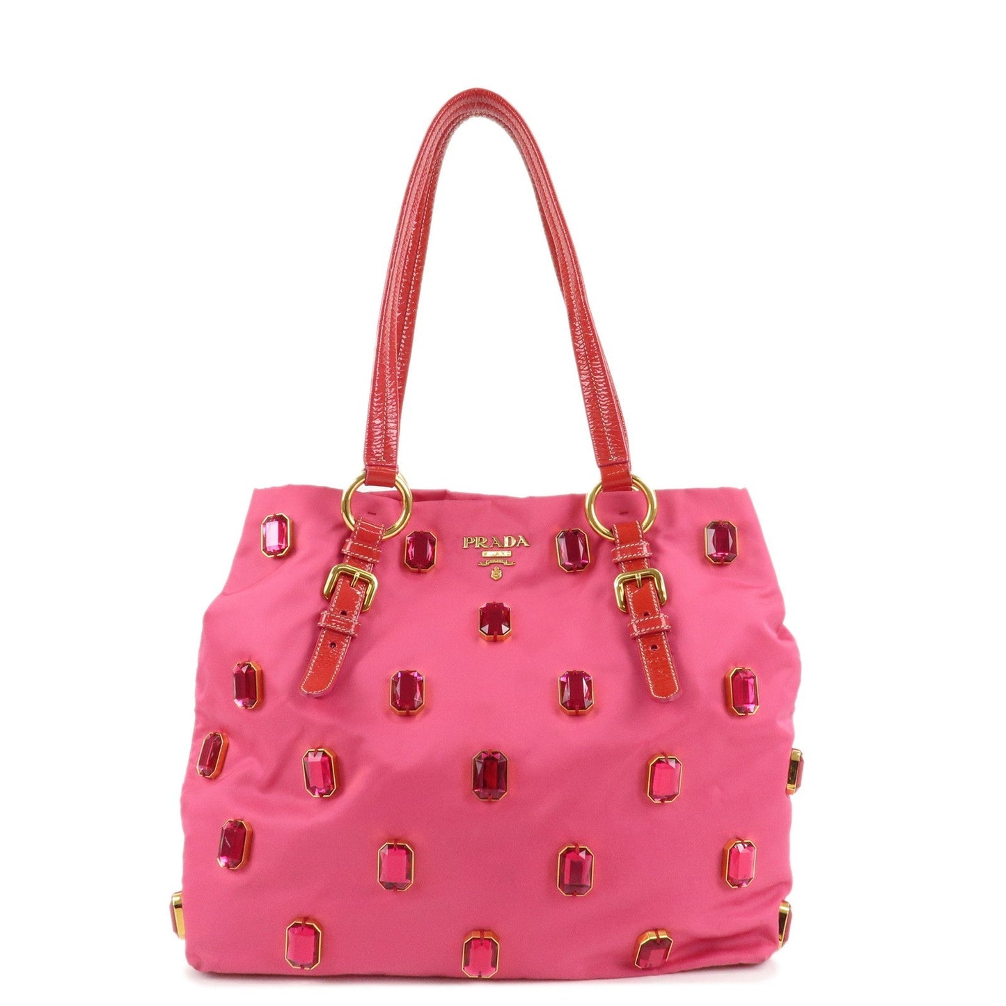 PRADA Nylon Patent Leather Bijou Tote Bag Pink Red BR4138