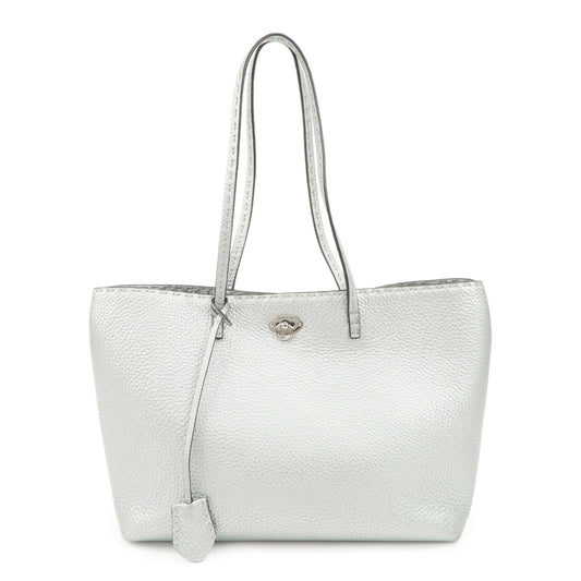 FENDI Selleria Leather Small Carla Tote Bag Silver 8BH257