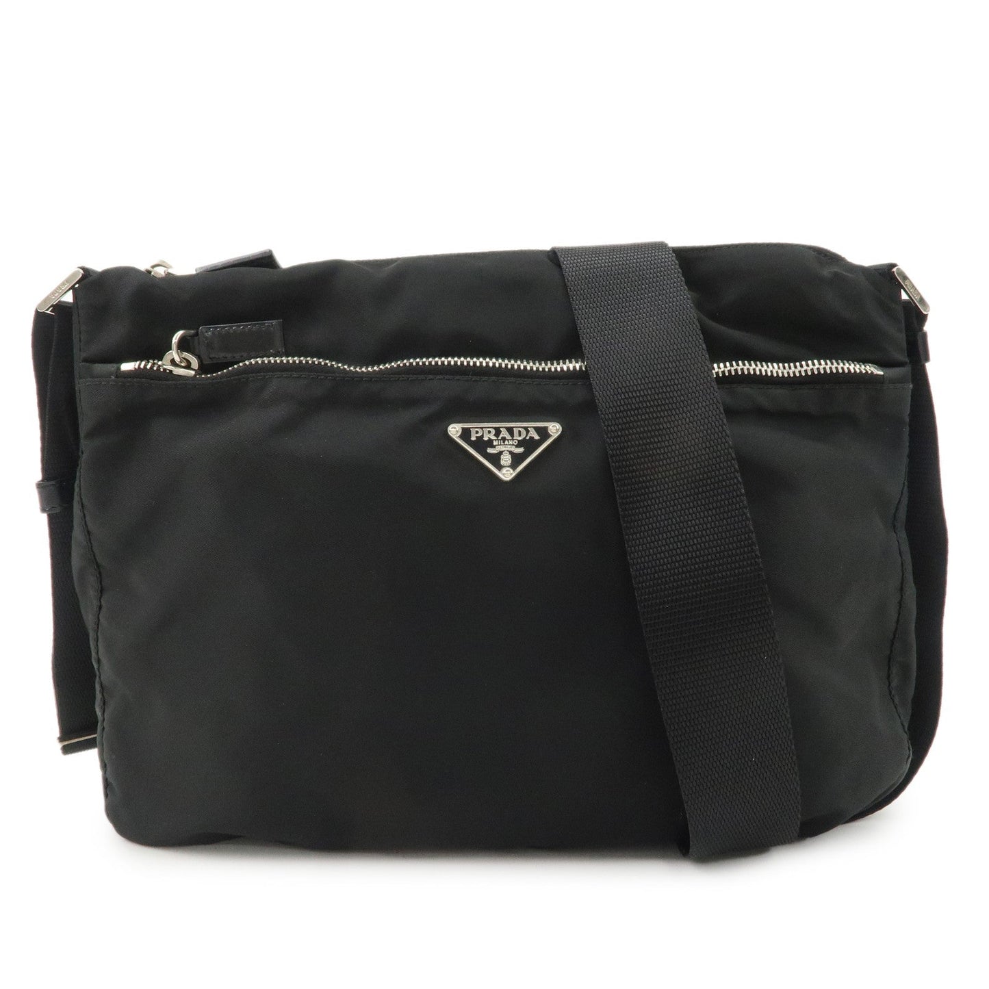 PRADA Logo Nylon Leather Shoulder Bag NERO Black BT0421