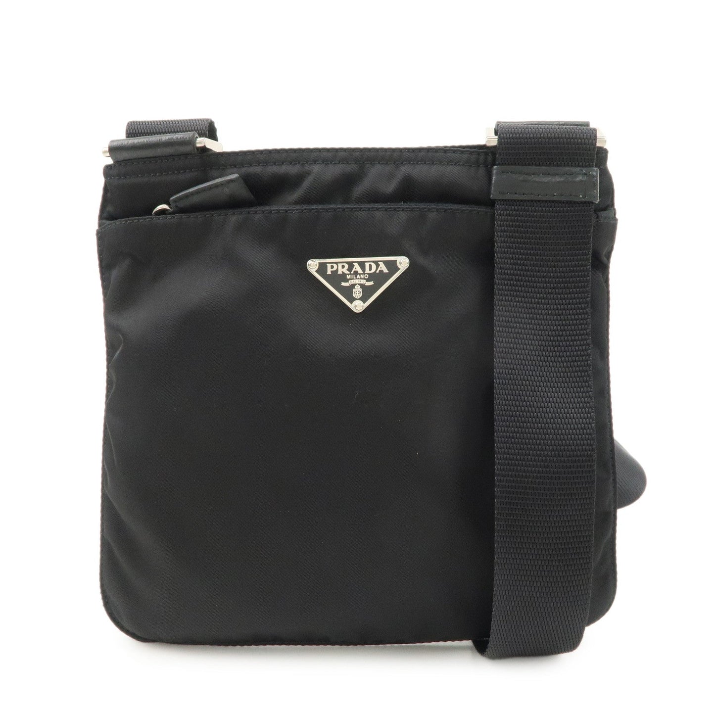 PRADA Triangle Logo Nylon Leather Shoulder Bag Crossbody Bag Black