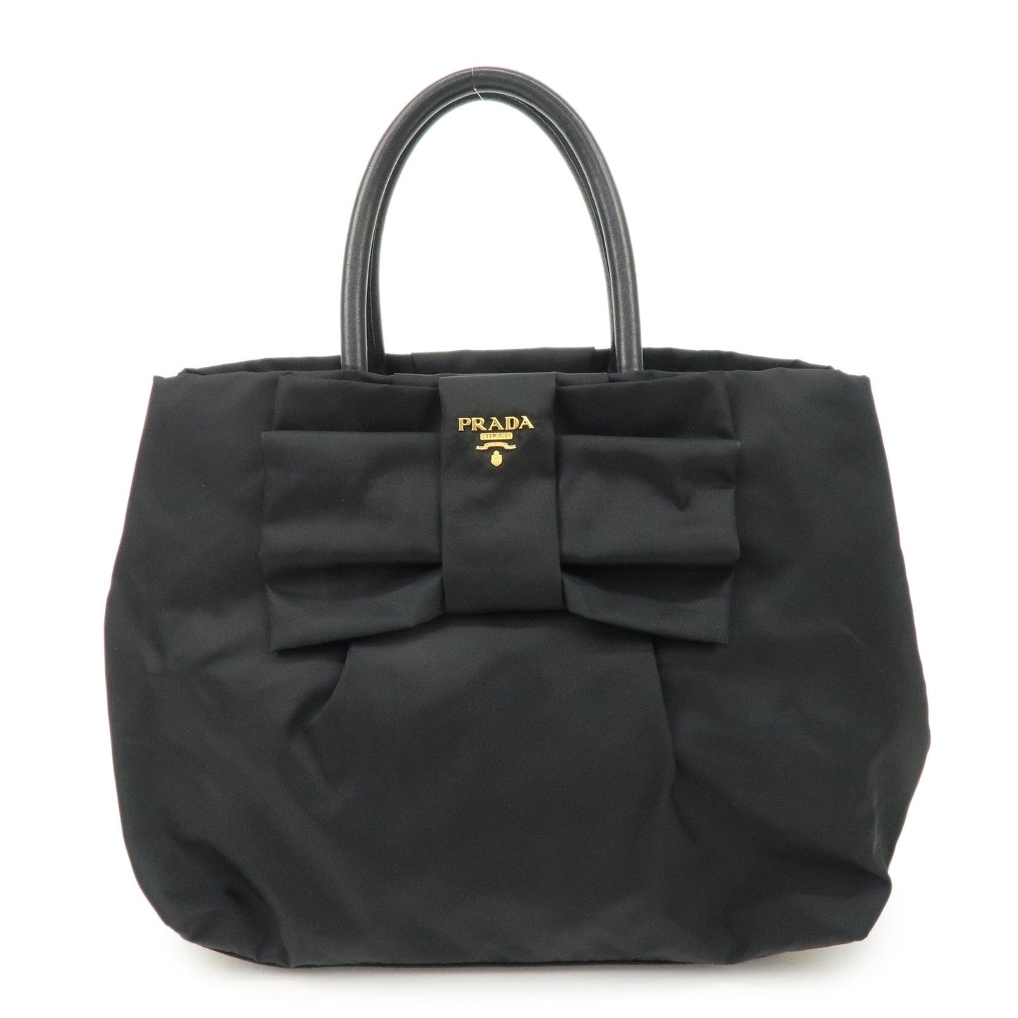PRADA Nylon Leather Ribbon Hand Bag Tote Bag NERO Black BN1601