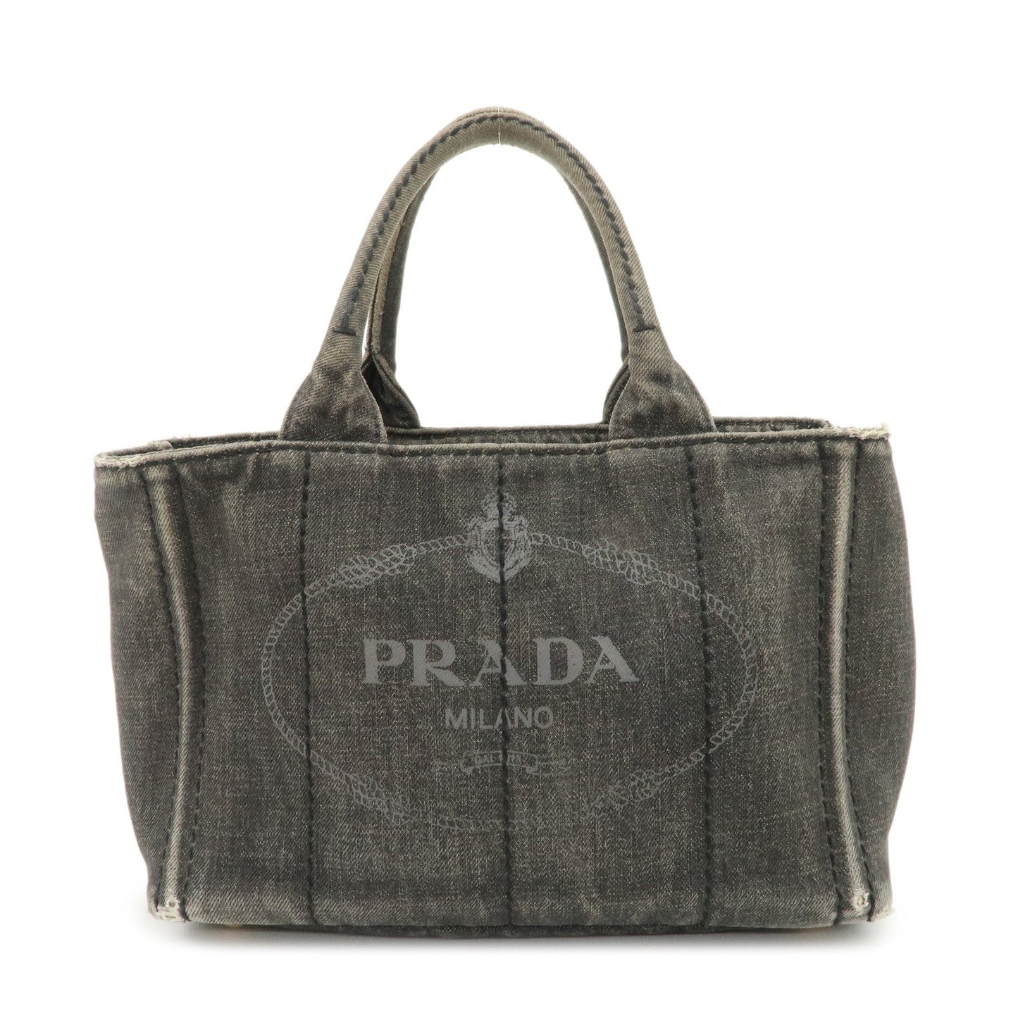 PRADA Canapa Mini Denim Hand Bag Tote Bag Black 1BG439
