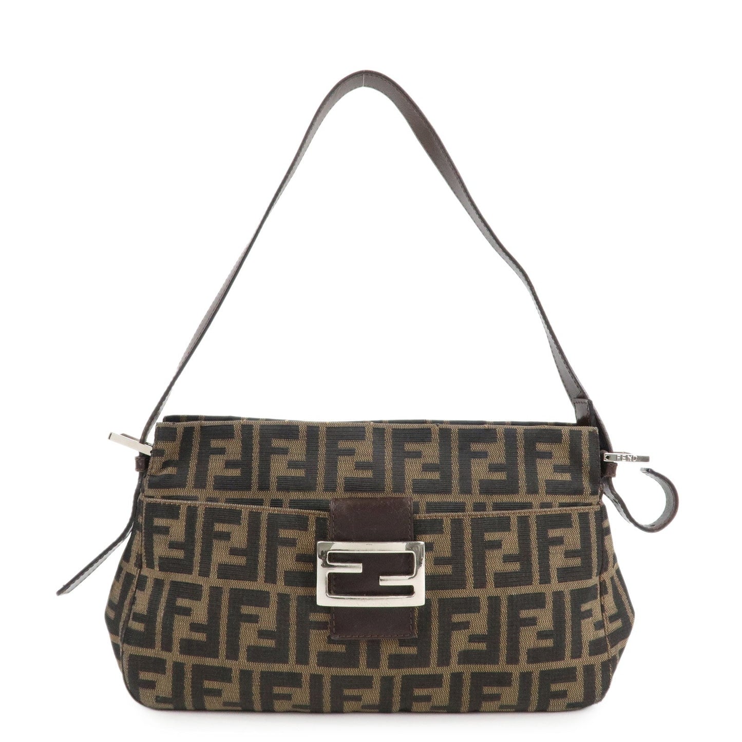 FENDI Zucca Canvas Leather Shoulder Bag Brown Black 26566