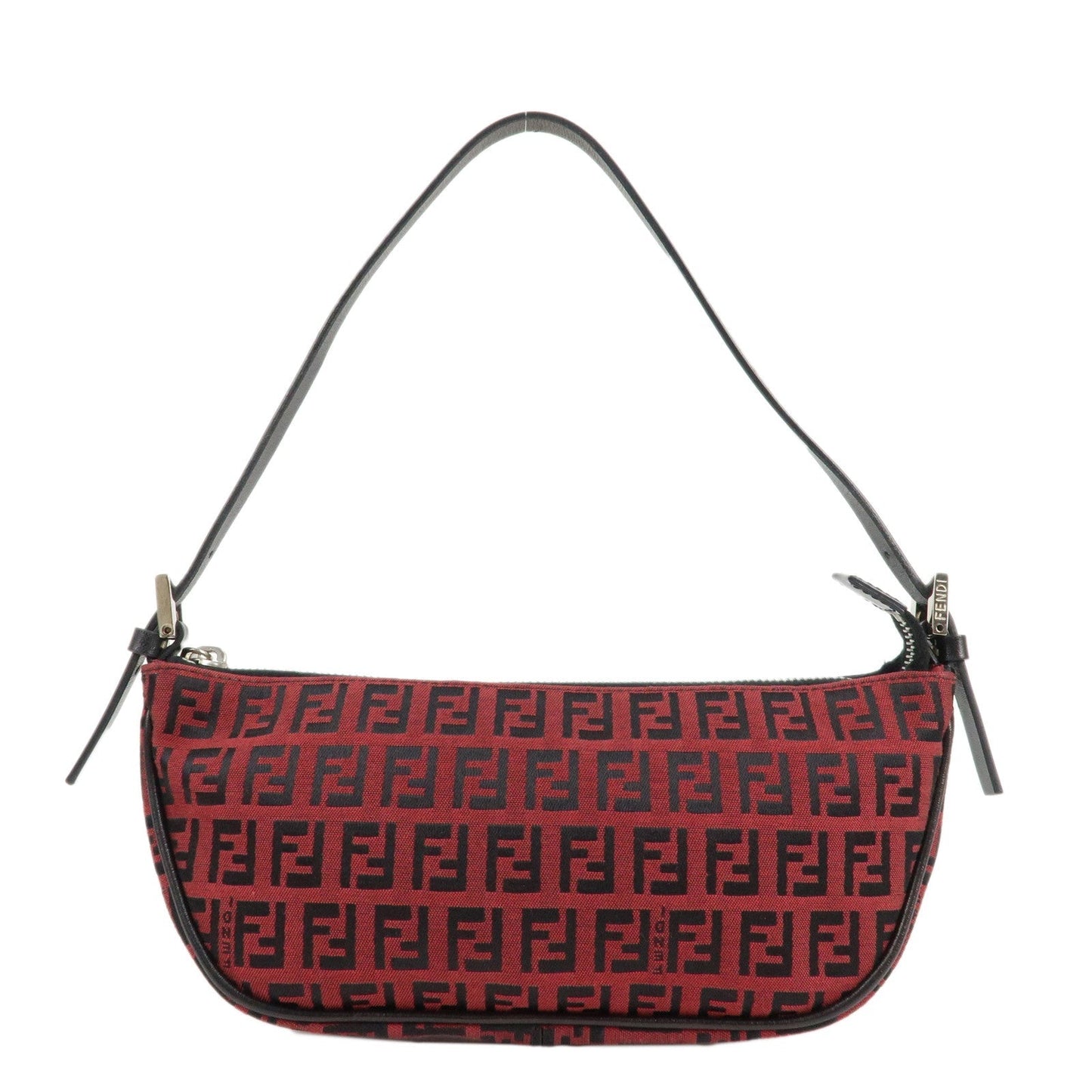 FENDI Zucchino Canvas Leather Accessory Pouch Hand Bag Black Red