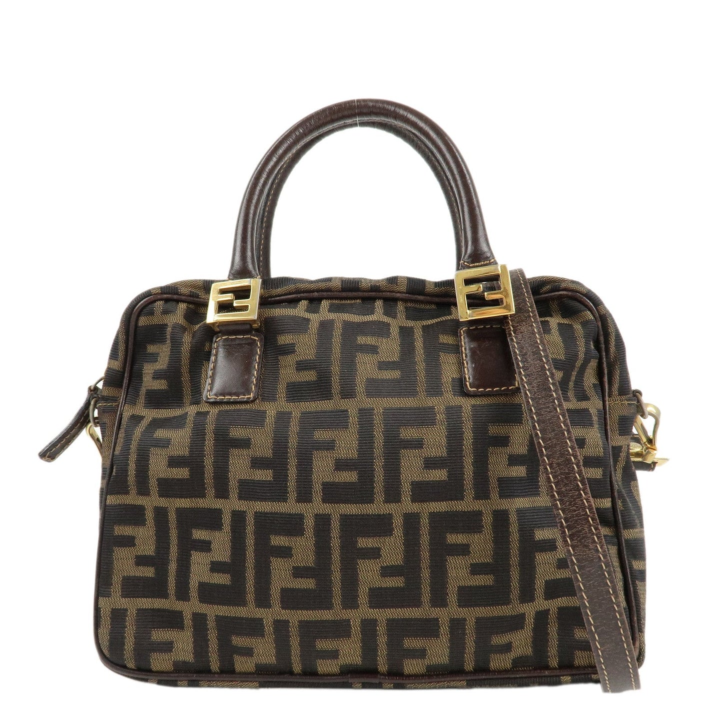 FENDI Zucca Canvas Leather 2Way Shoulder Hand Bag Brown Black
