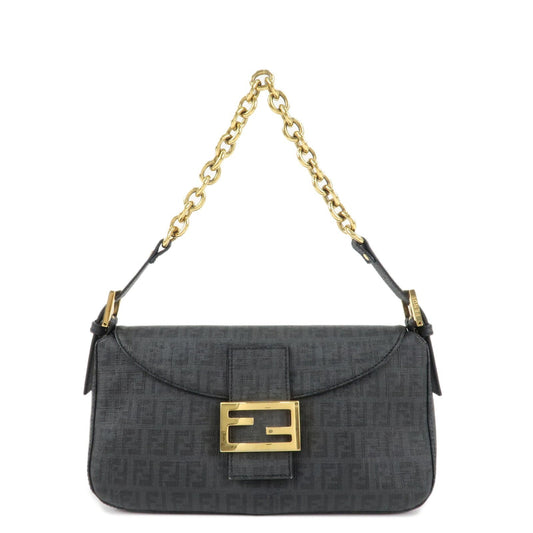 FENDI Zucchino PVC Leather Chain Shoulder Bag Gray Black 8BR003