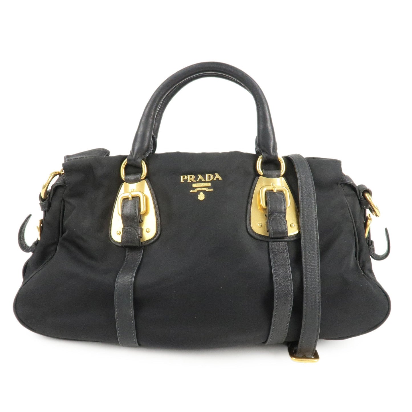 PRADA Logo Nylon Leather 2Way Shoulder Bag Black Gold HDW BN1903