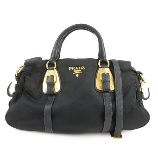 PRADA Logo Nylon Leather 2Way Shoulder Bag Black Gold HDW BN1903