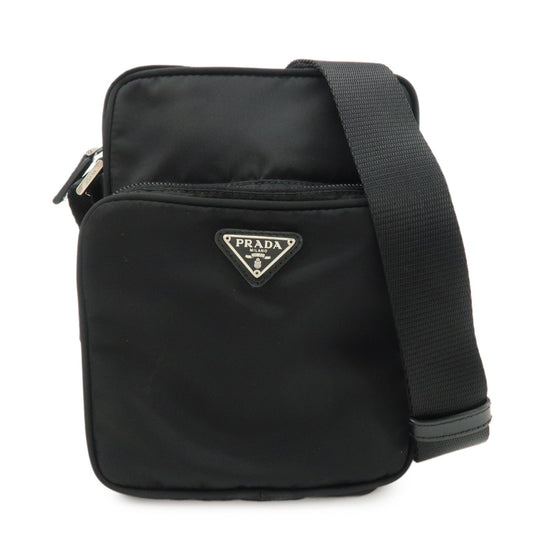 PRADA Triangle Logo Nylon Leather Shoulder Bag Purse Black BT0169