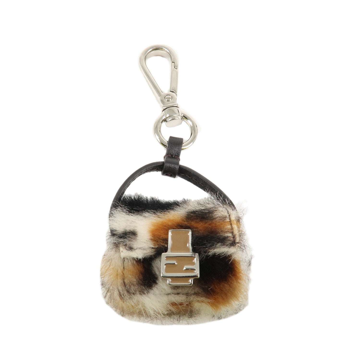 FENDI Pony Hair Leather Pico Baguette Charm Brown 7AS133