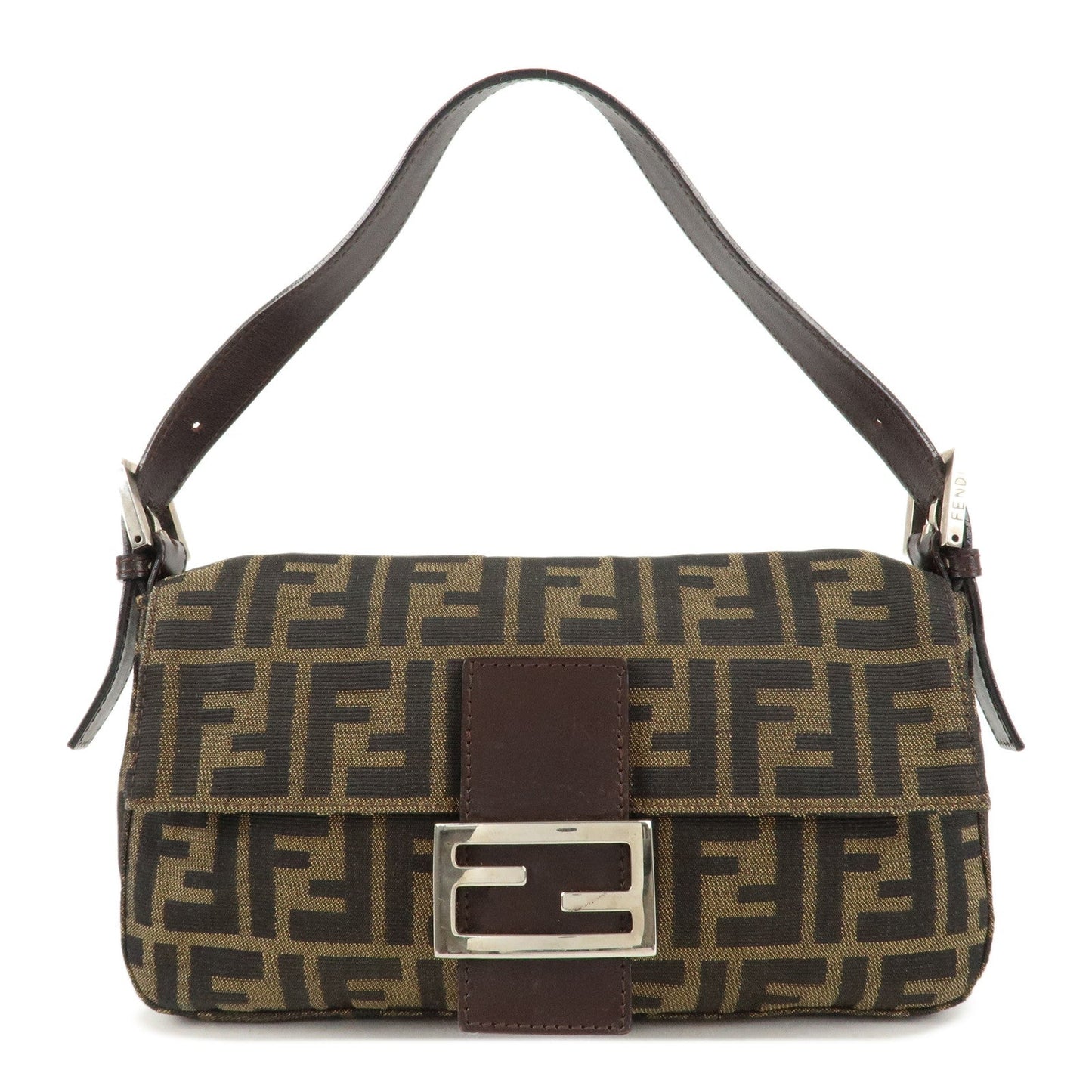 FENDI Zucca Mamma Buguette Canvas Shoulder Bag Brown Black 26424